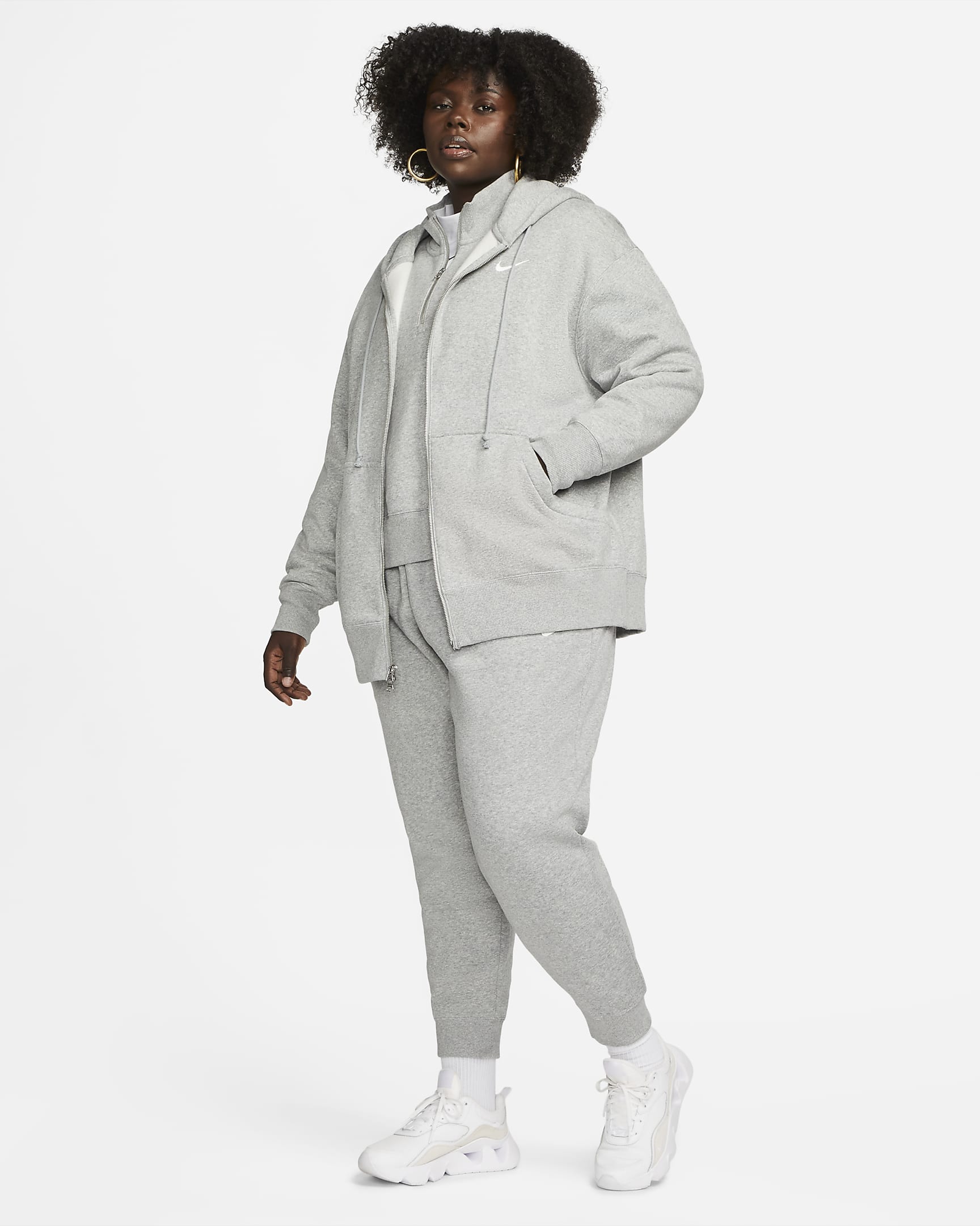 Huvtröja med hel dragkedja i oversize-modell Nike Sportswear Phoenix Fleece för kvinnor (Plus Size) - Dark Grey Heather/Sail