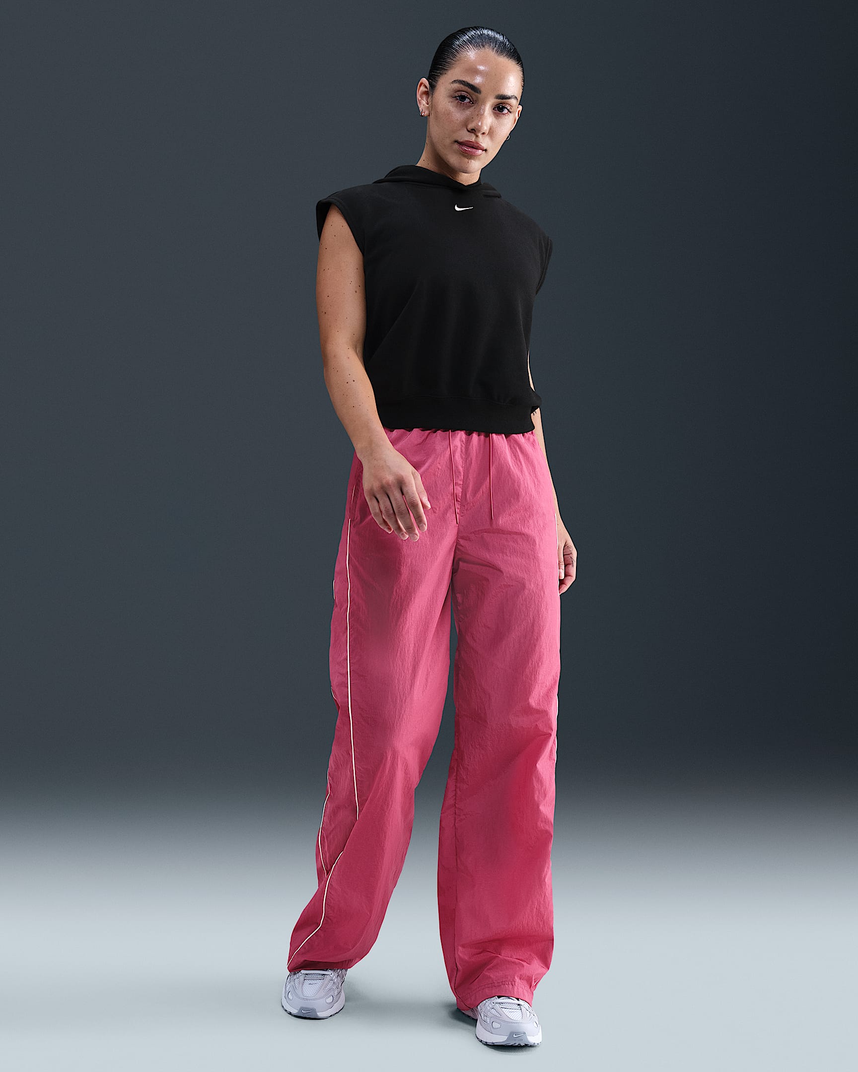 Nike Windrunner Women's High-Waisted Woven Open-Hem Trousers - Sweet Beet/Sail/Sail