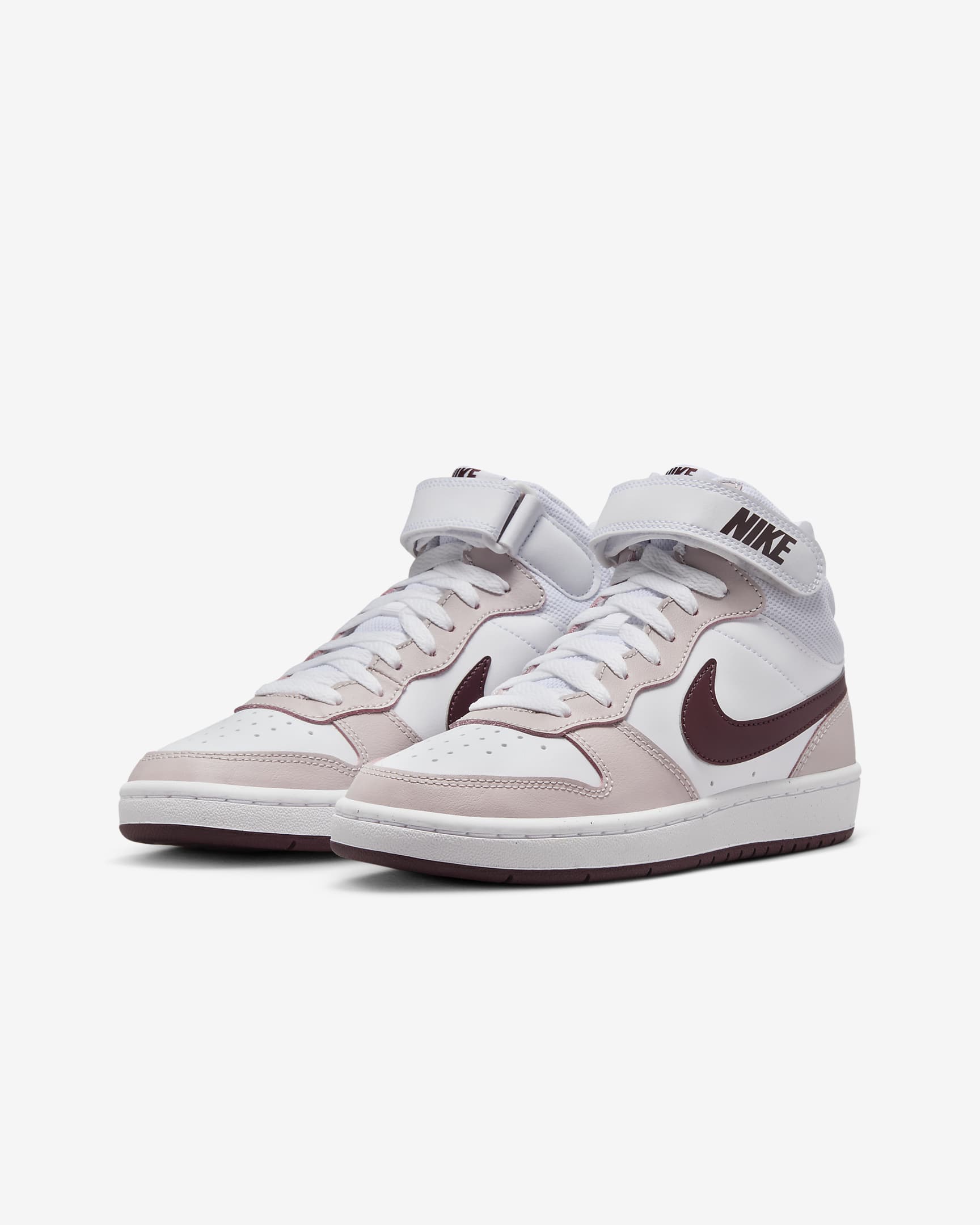 Chaussure Nike Court Borough Mid 2 pour ado - Blanc/Platinum Violet/Burgundy Crush