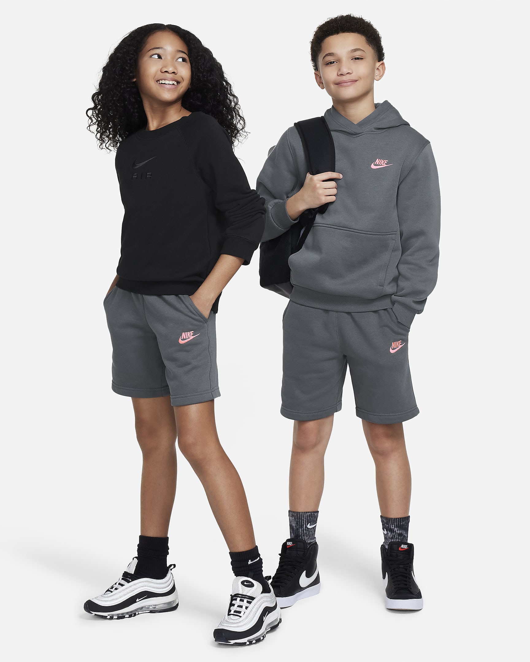 Nike Sportswear Club Fleece Older Kids' French Terry Shorts - Iron Grey/Sunset Pulse