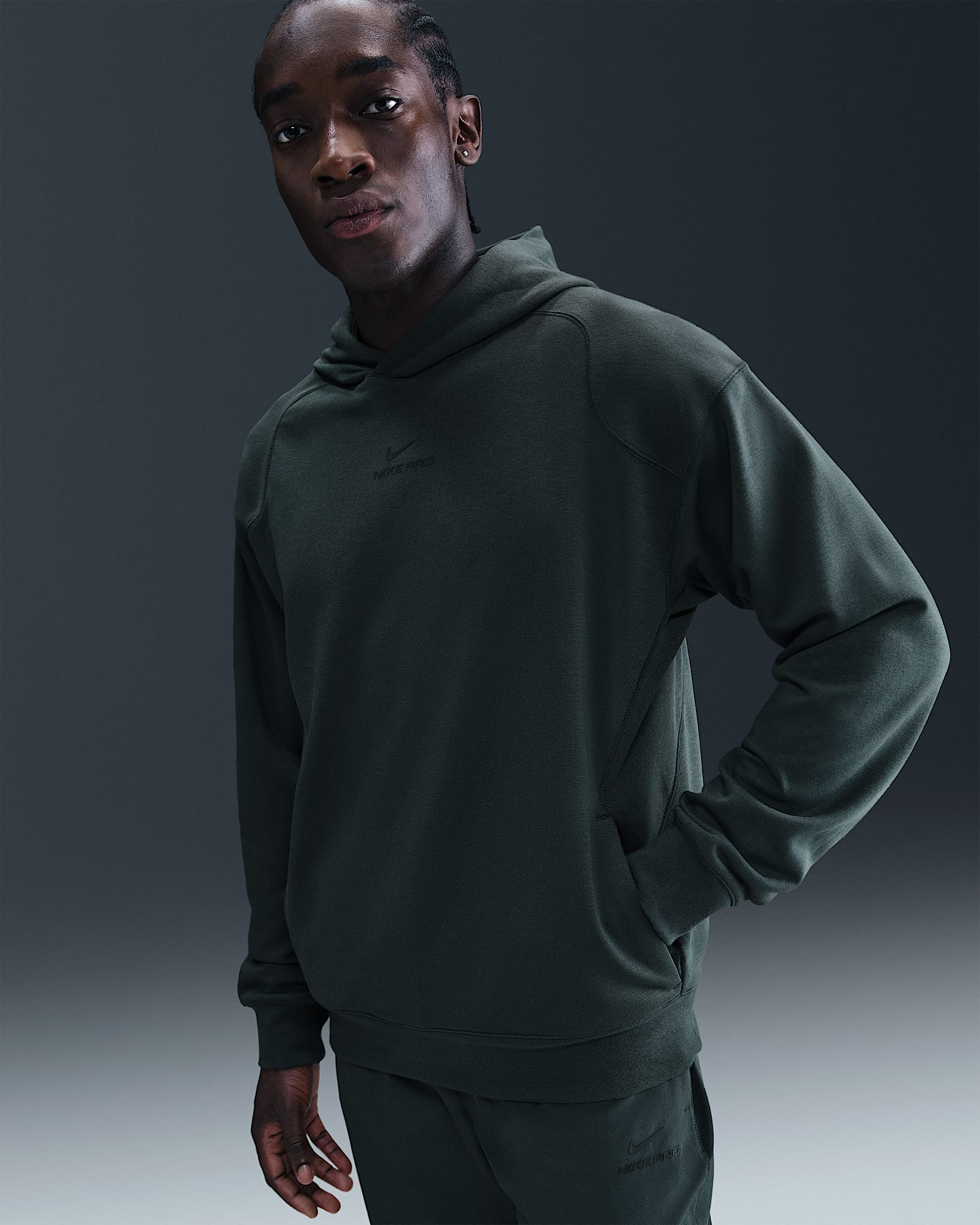 Nike Pro Men's Dri-FIT Mid Layer Training Hoodie - Seaweed/Black