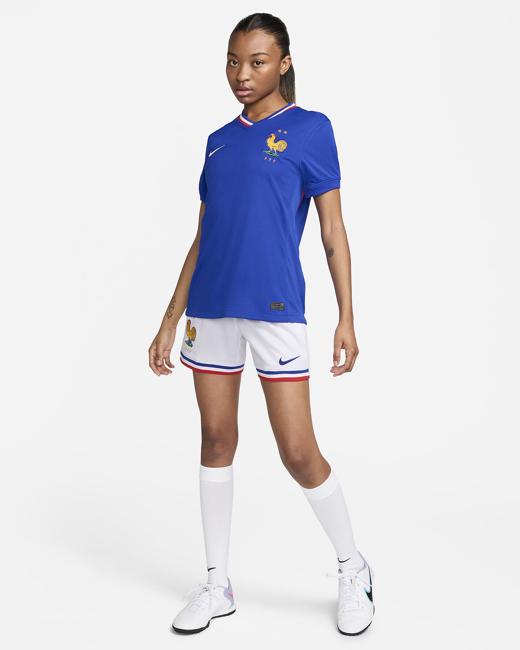 FFF 2024 Stadium Home Nike Dri-FIT-Replica-Fußballshorts für Damen - Weiß/Bright Blue