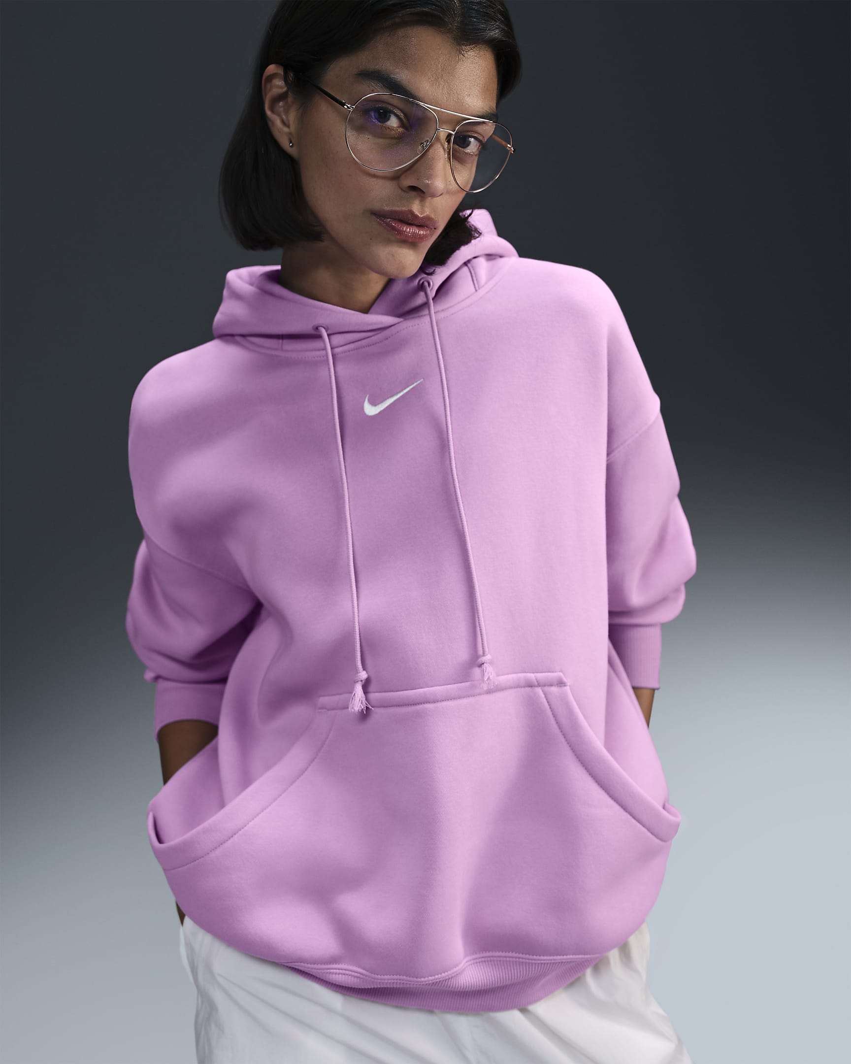 Sudadera con gorro sin cierre oversized para mujer Nike Sportswear Phoenix Fleece - Rosa extremo/Vela