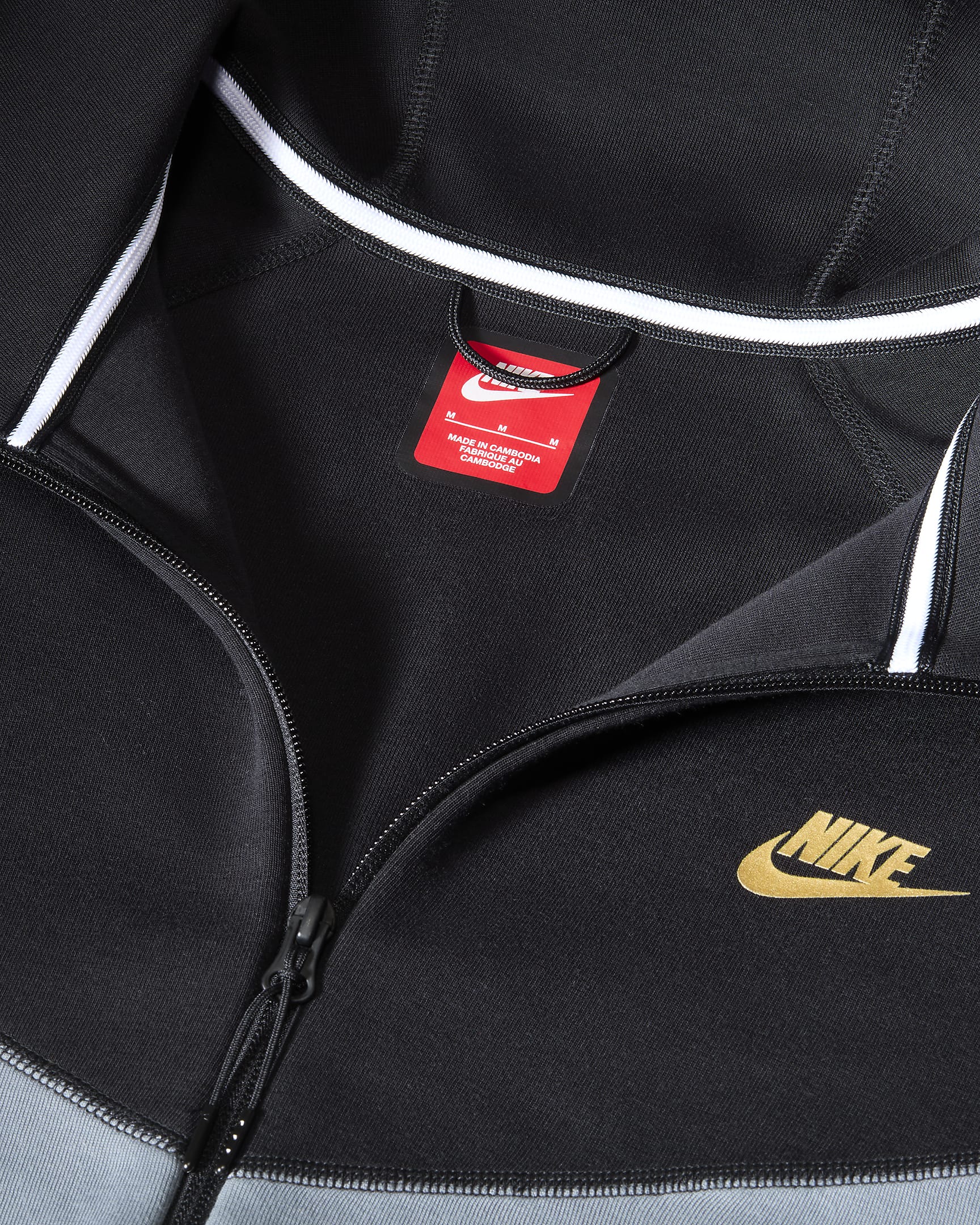 Męska bluza z kapturem i zamkiem na całej długości Nike Sportswear Tech Fleece Windrunner - Czerń/Cool Grey/Biel/Metallic Gold