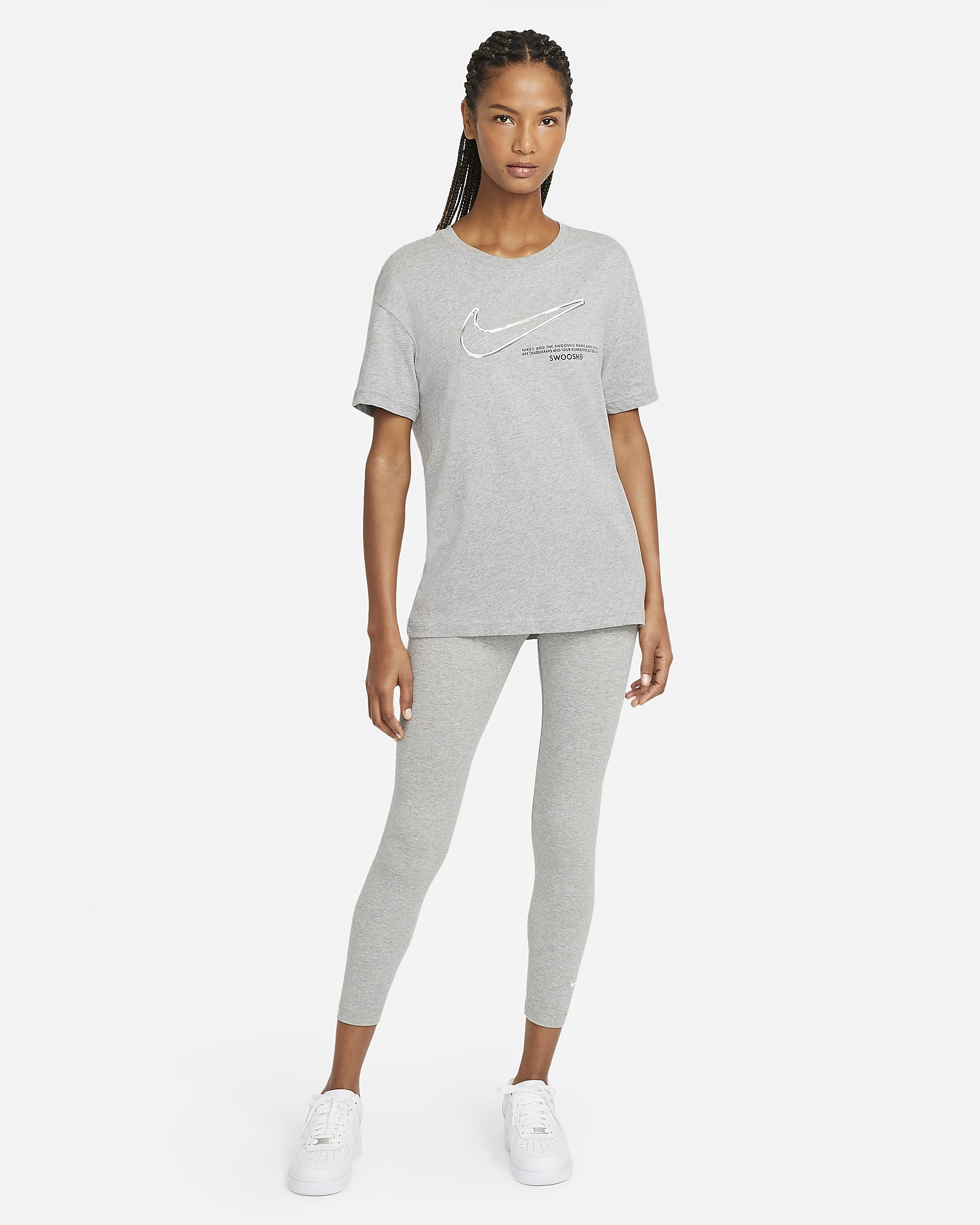 Nike Sportswear Essential leggings i 7/8 lengde med mellomhøyt liv til dame - Dark Grey Heather/Hvit