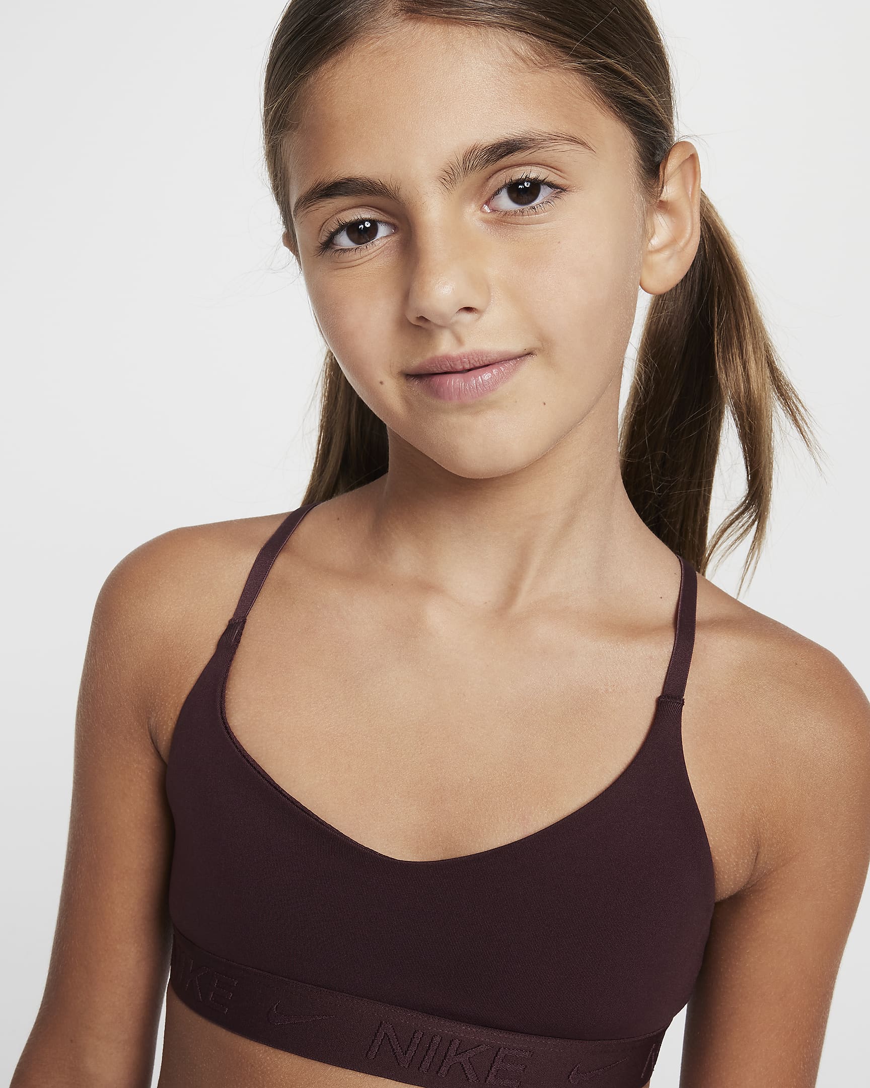 Nike Indy Girls' Sports Bra - Burgundy Crush/Burgundy Crush