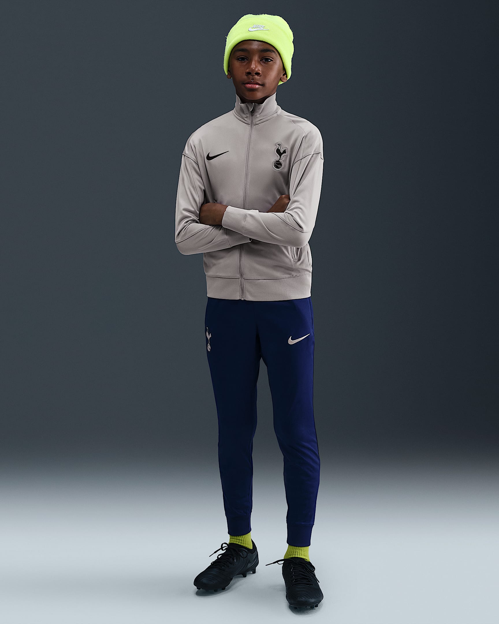 Dzianinowy dres piłkarski dla dużych dzieci Nike Dri-Fit Tottenham Hotspur Strike - Light Iron Ore/Binary Blue/Binary Blue