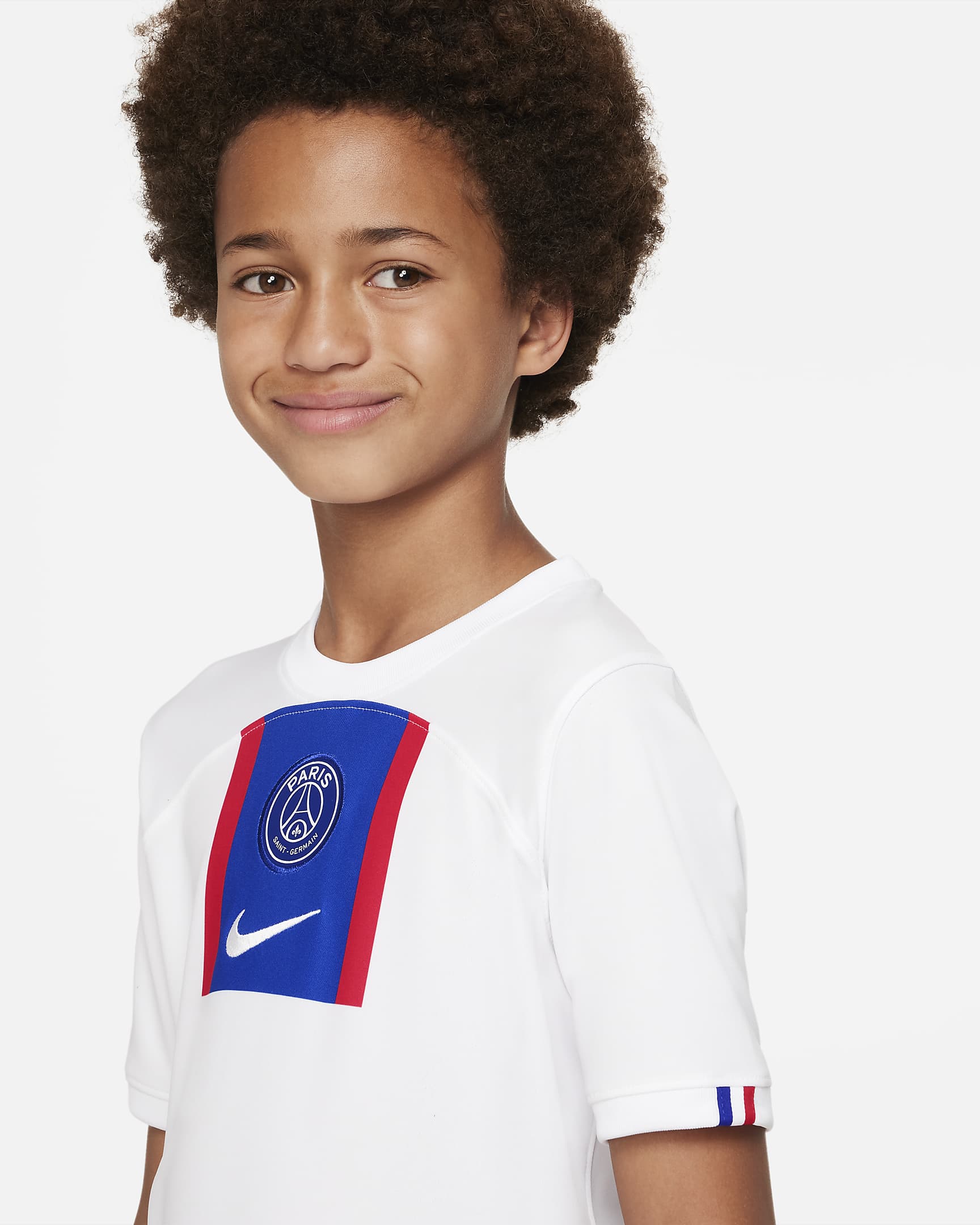 Paris Saint-Germain 2022/23 Stadium Third Older Kids' Nike Dri-FIT Football Shirt - White/Old Royal/White