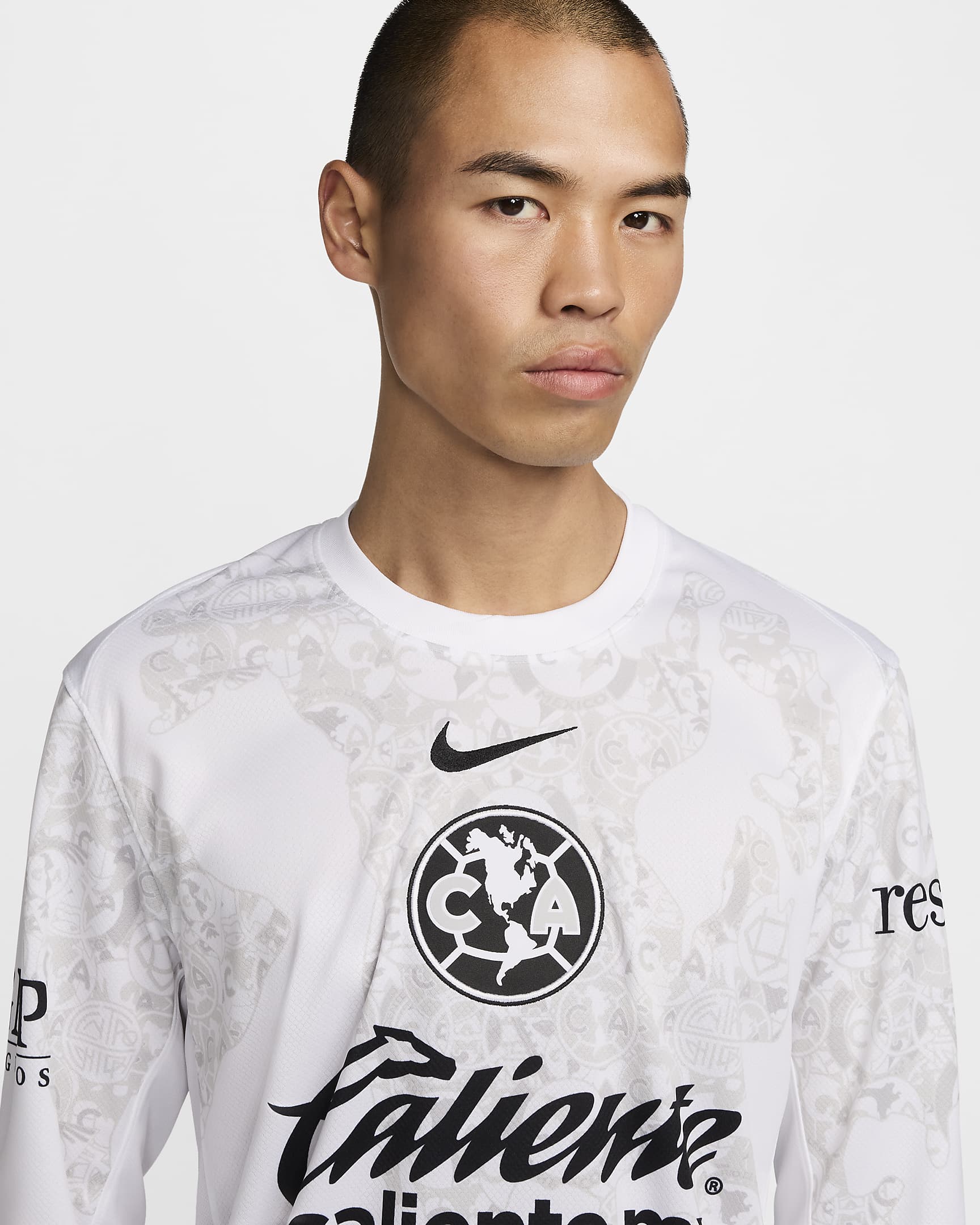 Jersey de fútbol de manga larga Nike Dri-FIT Replica del Club América portero 2024 Stadium para hombre - Blanco/Negro