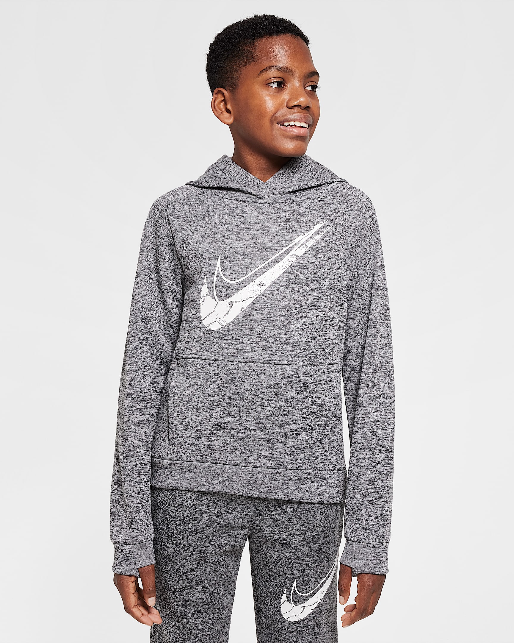 Nike Multi Stain Repel Big Kids' Therma-FIT Hoodie - Dark Grey/Photon Dust/Heather/White