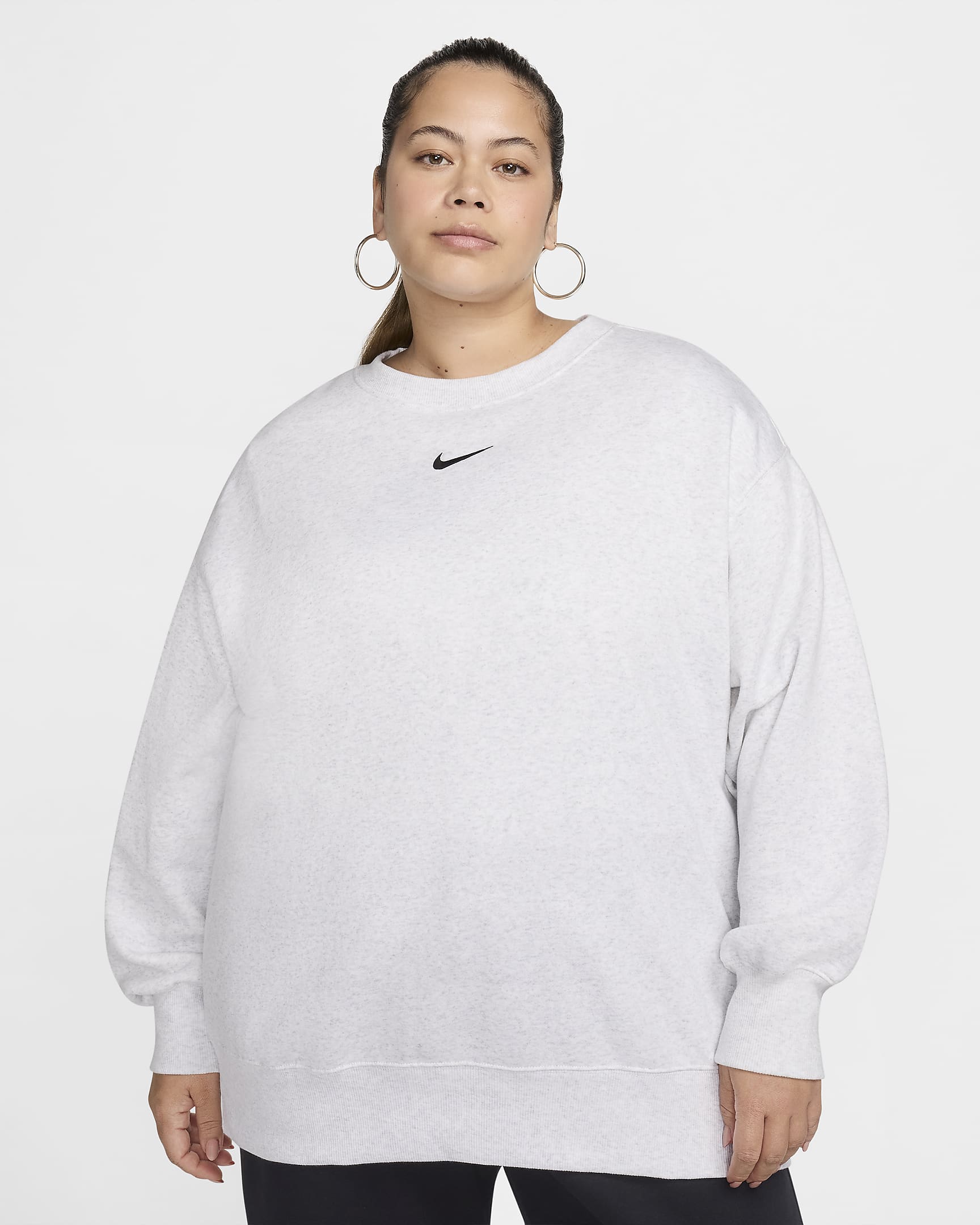 Sudadera oversized de cuello redondo de tejido Fleece para mujer (talla grande) Nike Sportswear Phoenix - Abedul jaspeado/Negro