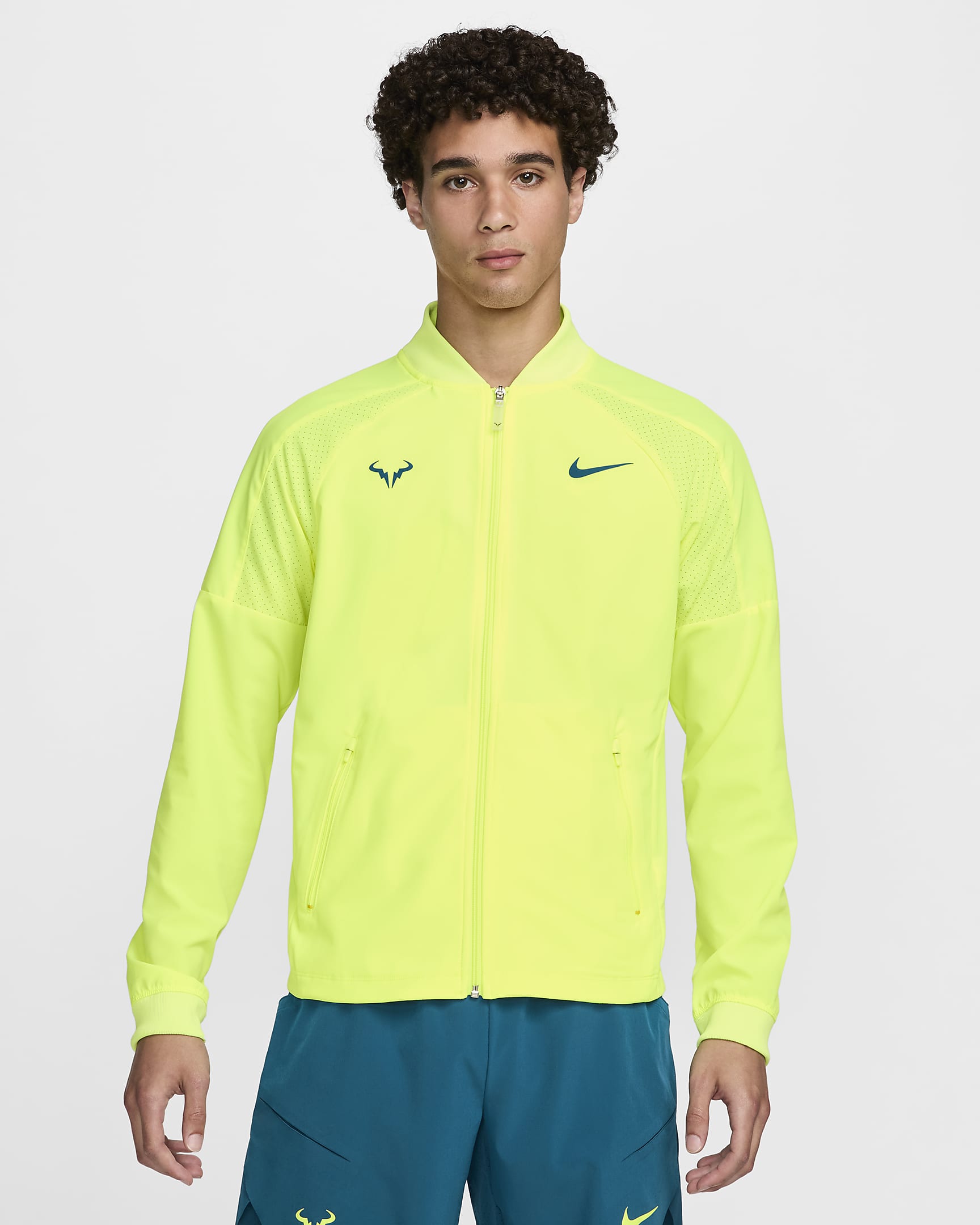 Nike Dri-FIT Rafa Men's Tennis Jacket - Volt/Geode Teal