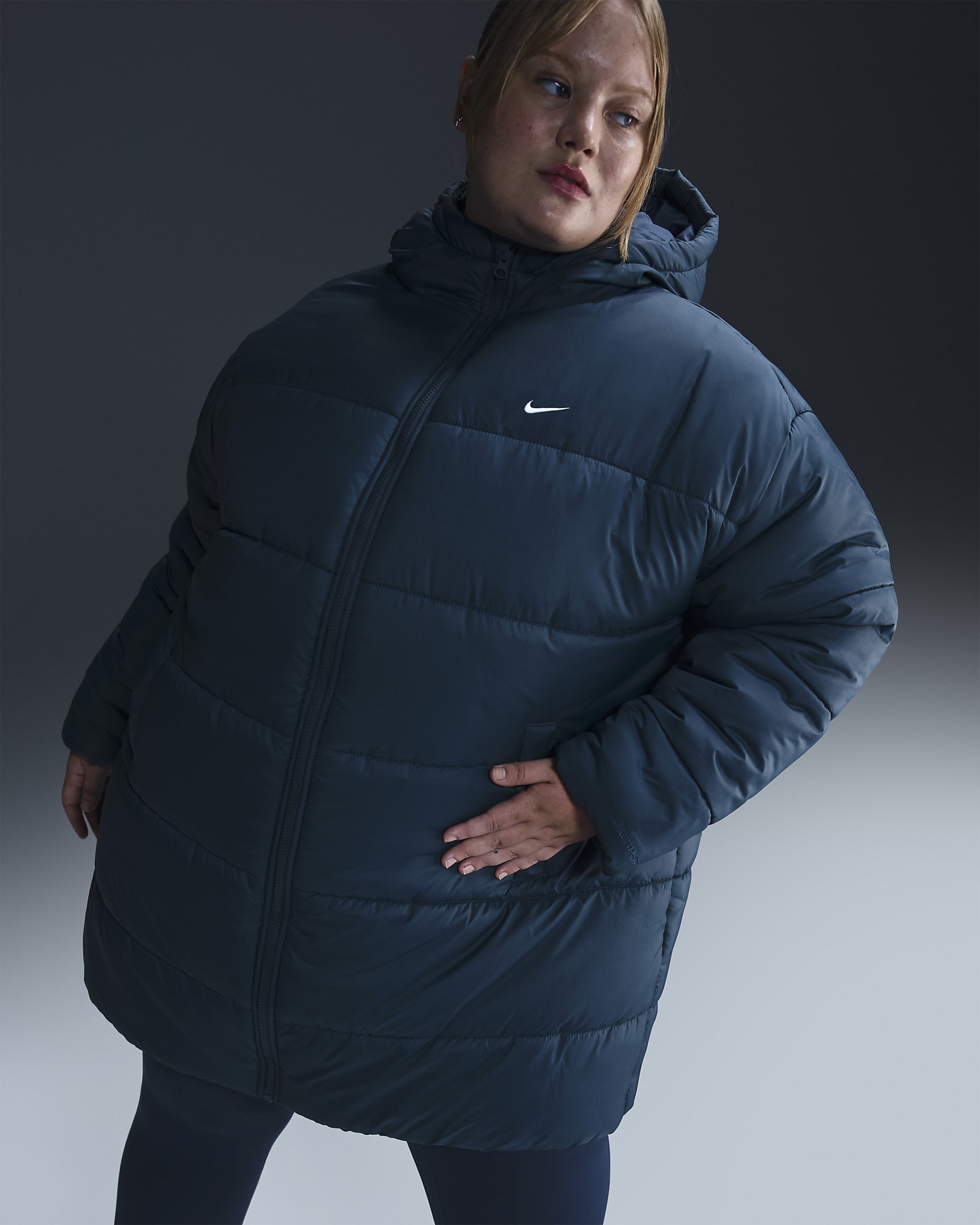 Nike Sportswear Classic Puffer Women's Therma-FIT Loose Parka (Plus Size) - Armoury Navy/White