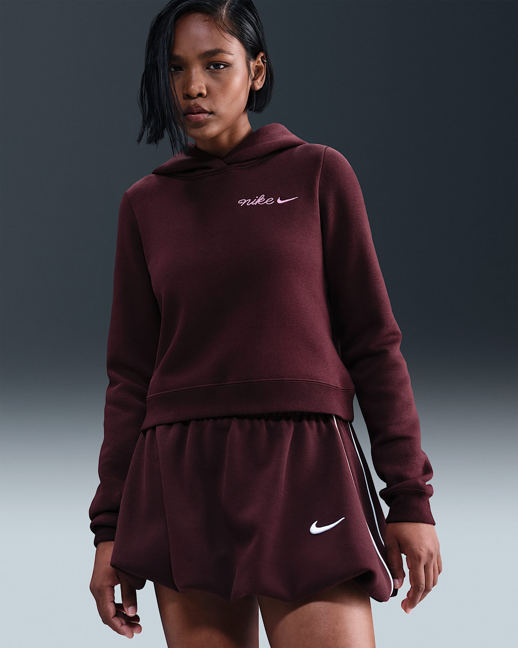 Nike Sportswear Phoenix Fleece Women's Shrunken Hoodie - Burgundy Crush