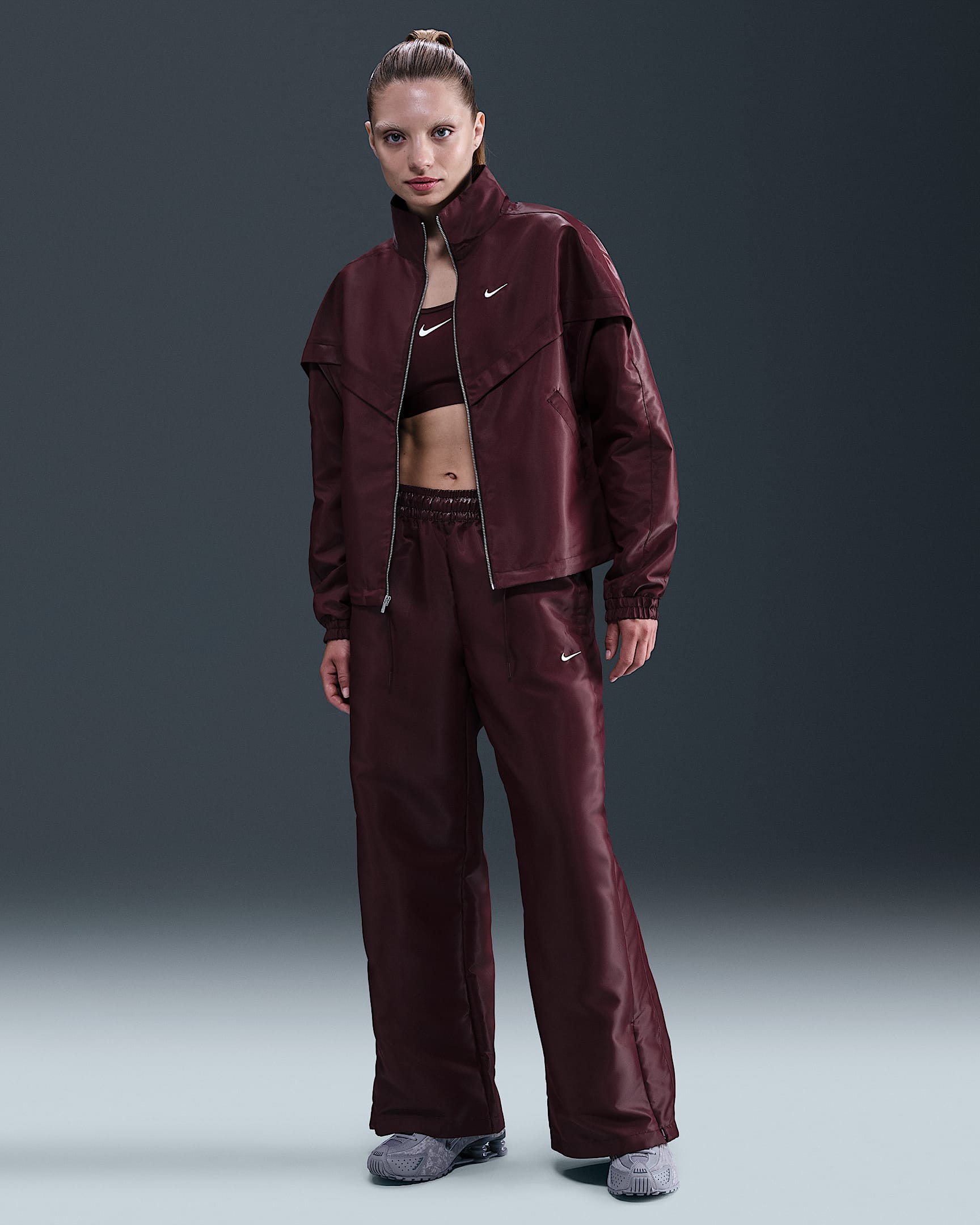 Nike Sportswear Windrunner Women's Shine Pants - Burgundy Crush/Sail