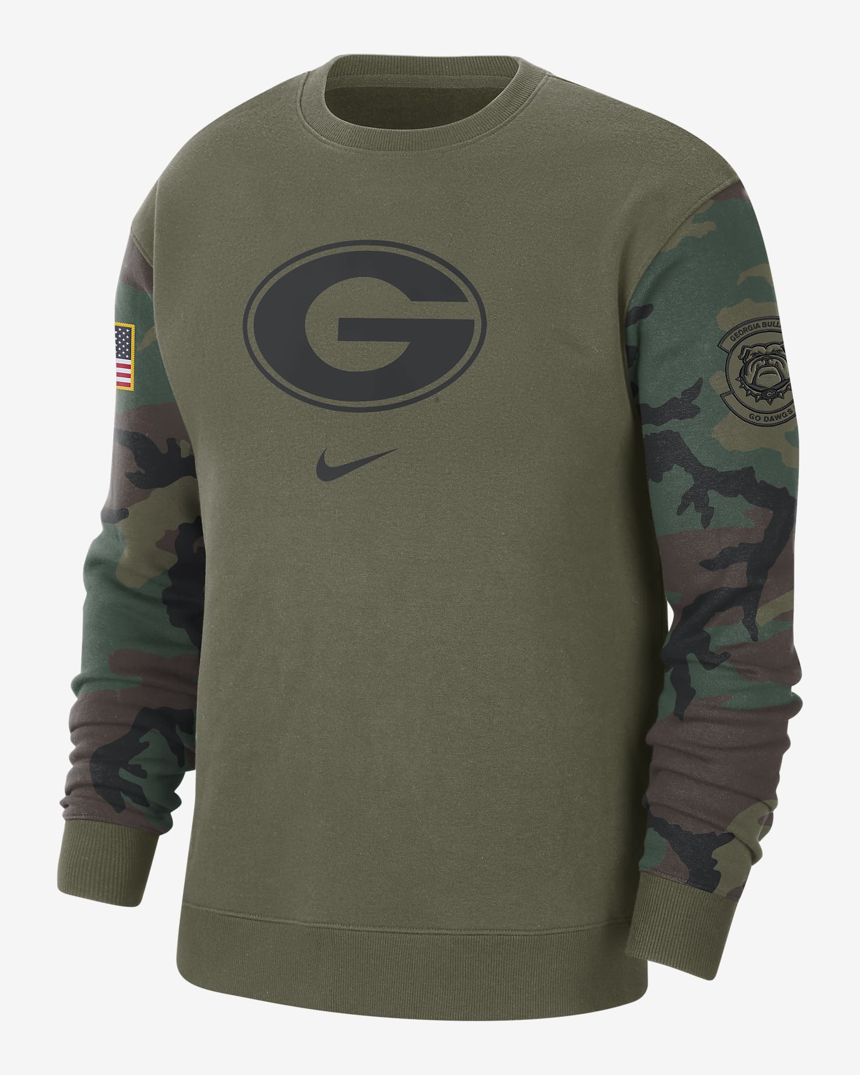 Georgia Club Fleece Men's Nike College Crew-Neck Sweatshirt - Medium Olive/Black