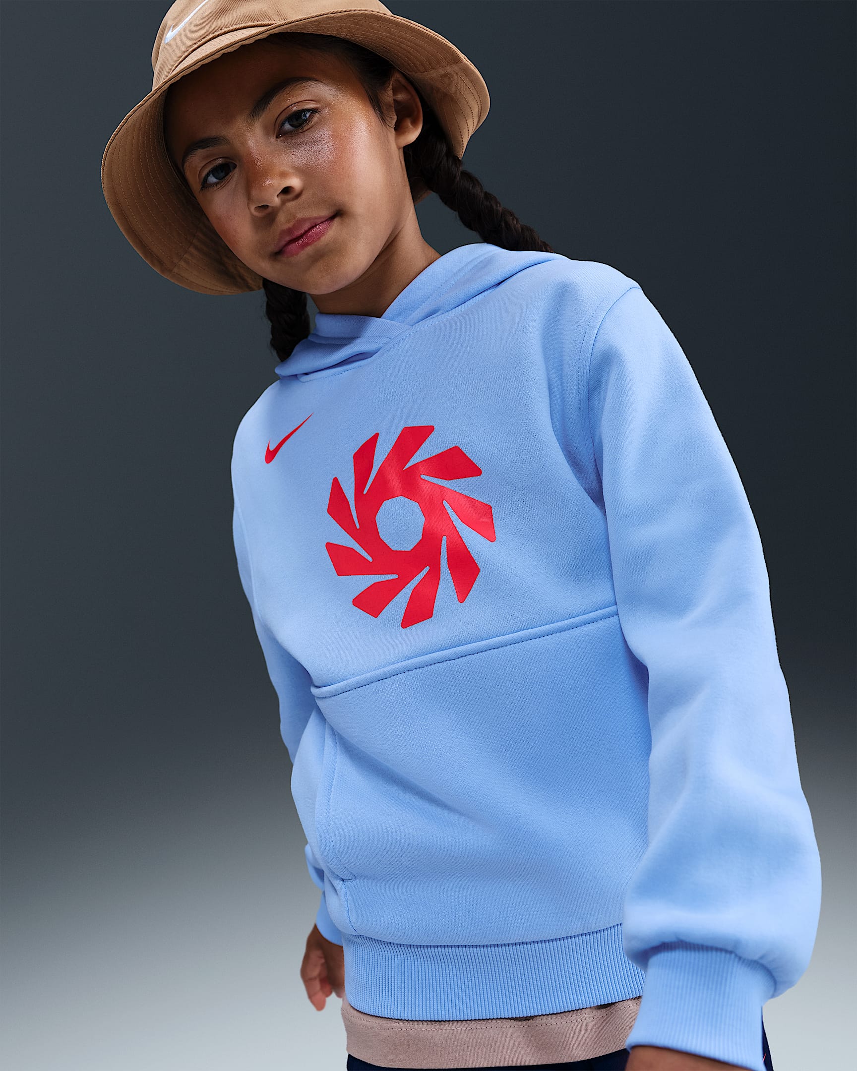 Erling Haaland Club Fleece Fußball-Hoodie (ältere Kinder) - Royal Tint/Bright Crimson