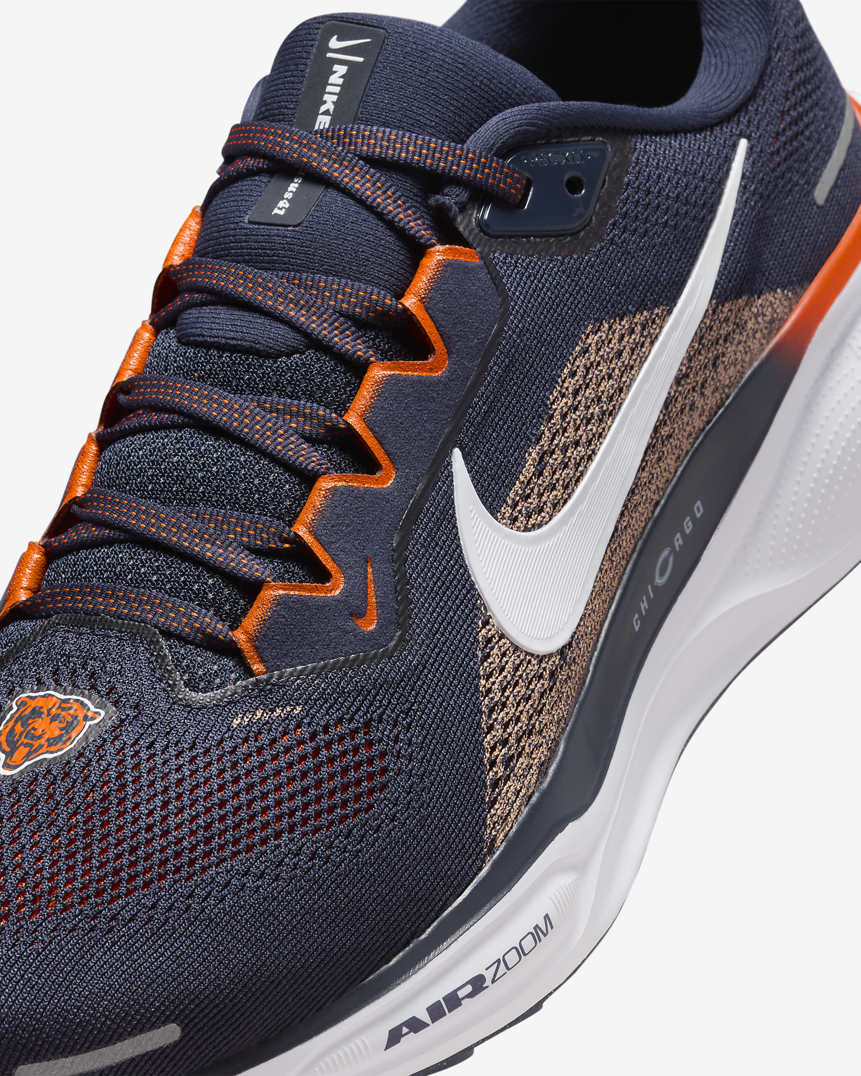 Tenis de correr en pavimento para hombre Nike Pegasus 41 NFL Chicago Bears - Marino/Blanco/Naranja universitario/Blanco