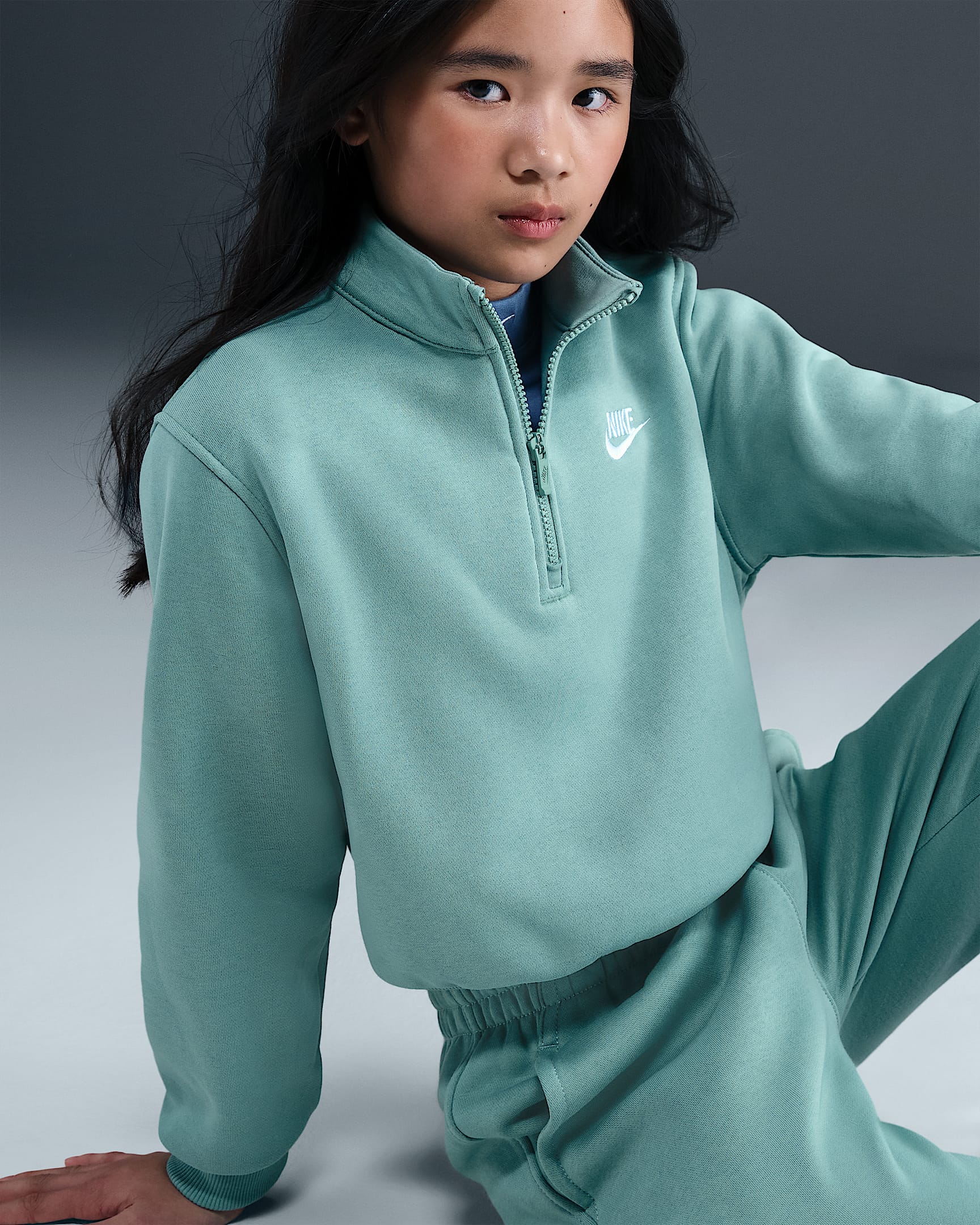 Sudadera de medio cierre para niña talla grande Nike Sportswear Club Fleece - Cañón/Blanco