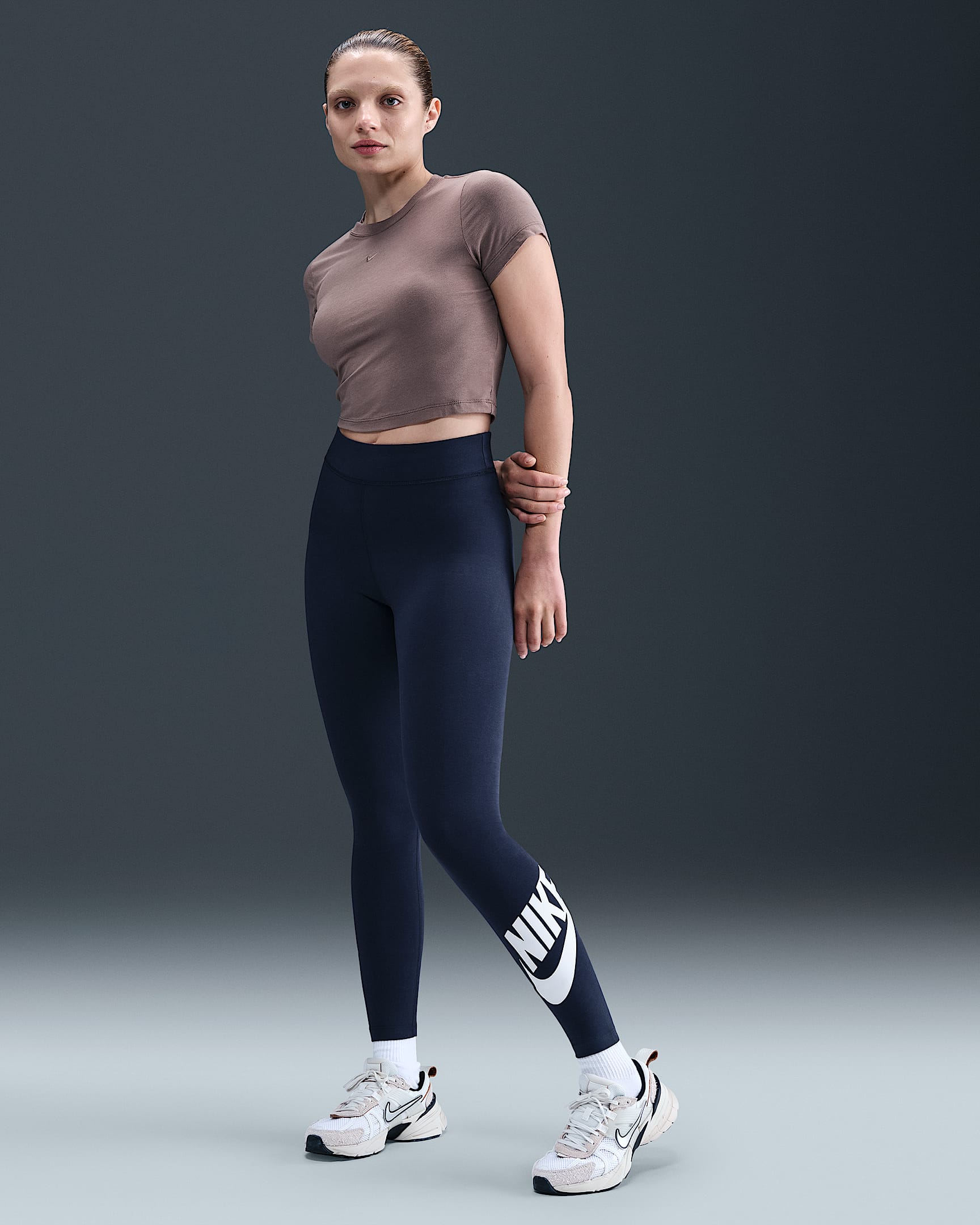 Nike Sportswear Classics Women's High-Waisted Graphic Leggings - Midnight Navy/White
