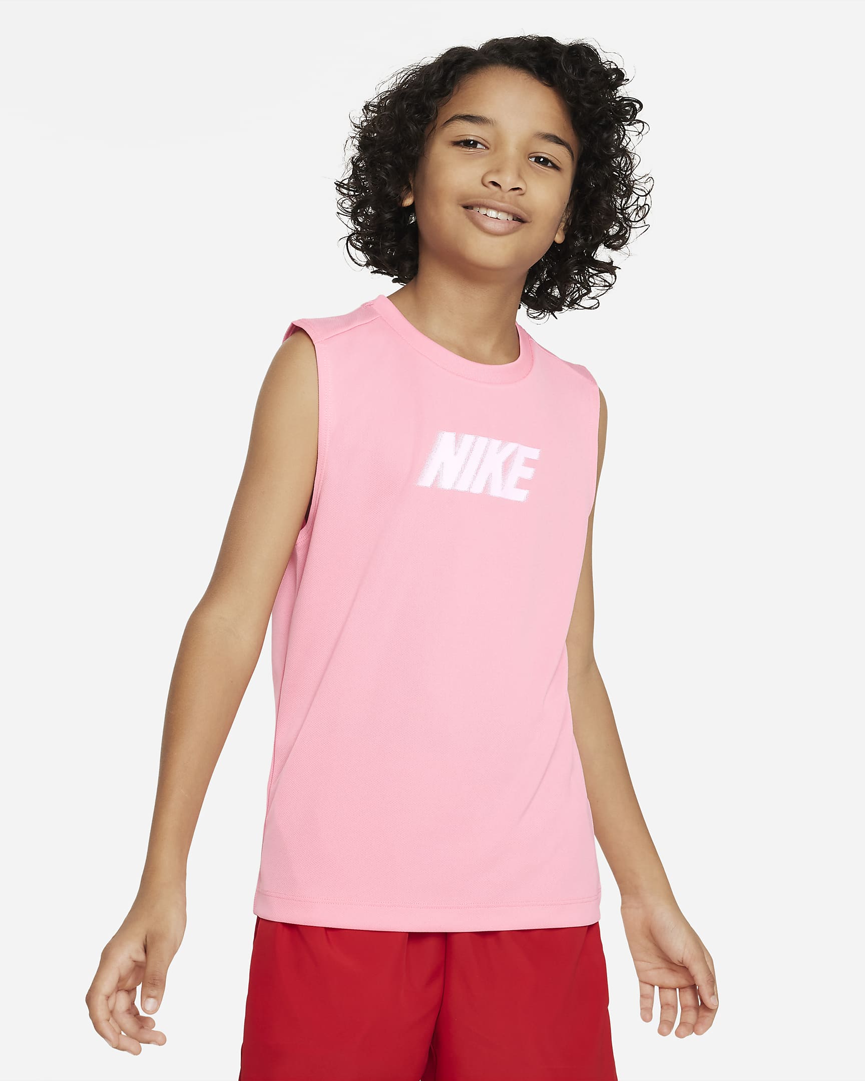 Nike Dri-FIT Multi+ Older Kids' (Boys') Sleeveless Training Top - Coral Chalk/White