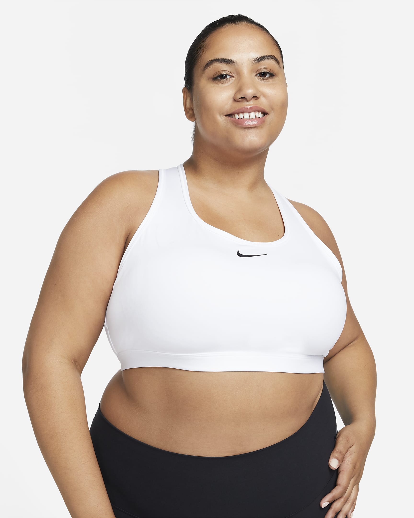 Bra deportivo con almohadillas para mujer (talla grande) Nike Swoosh Medium Support - Blanco/Malva piedra/Negro