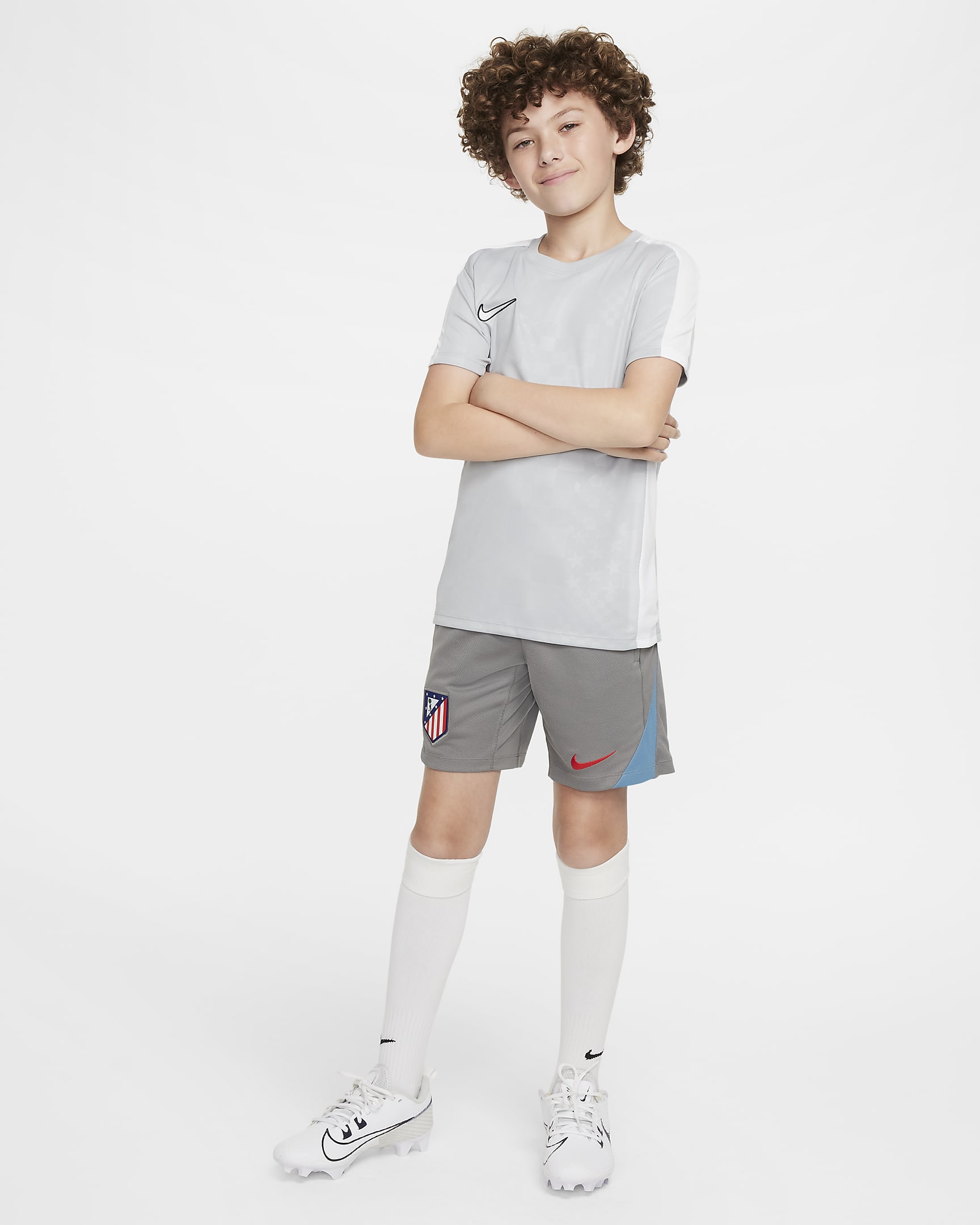 Atlético de Madrid Strike Nike Dri-FIT knit voetbalshorts voor kids - Flat Pewter/Noise Aqua/Light Crimson