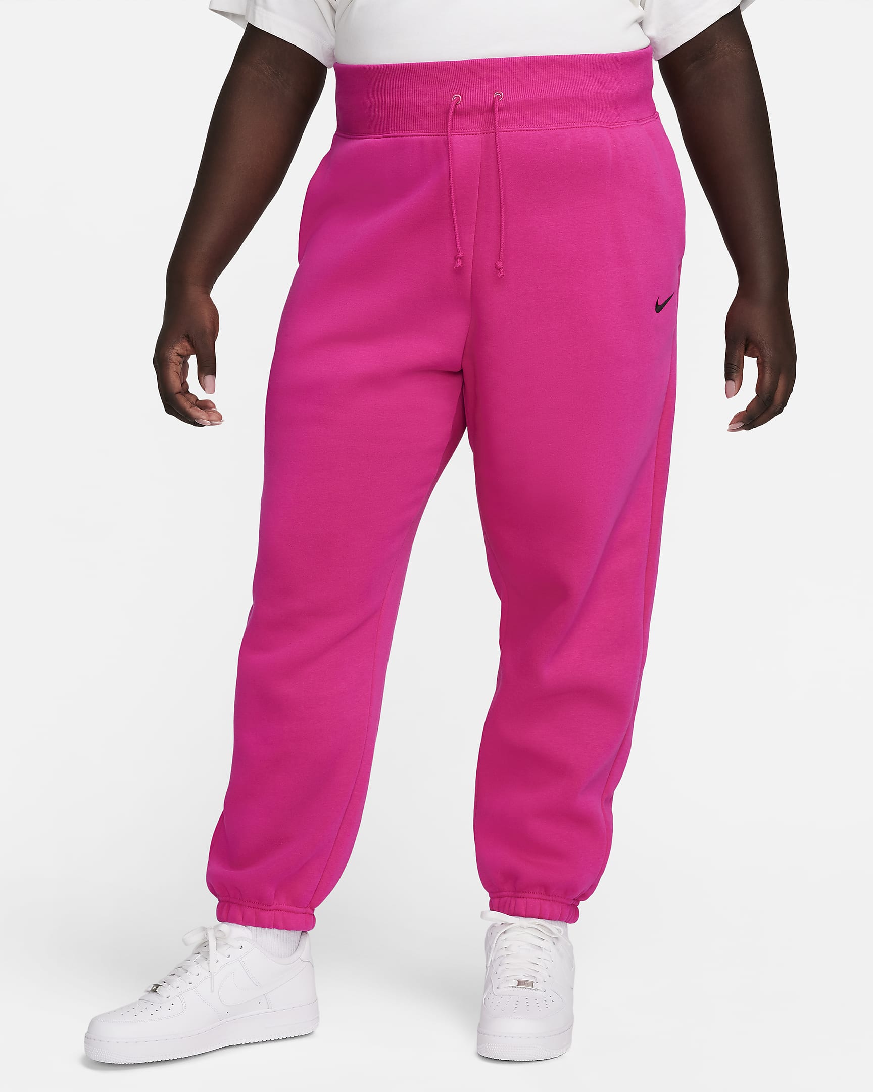 Nike Sportswear Phoenix Fleece Women's High-Waisted Oversized Tracksuit Bottoms (Plus Size) - Fireberry/Black