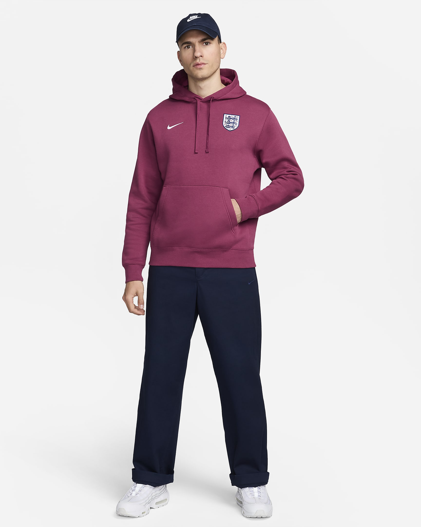 England Club Nike fotballhettegenser til herre - Rosewood/Hvit