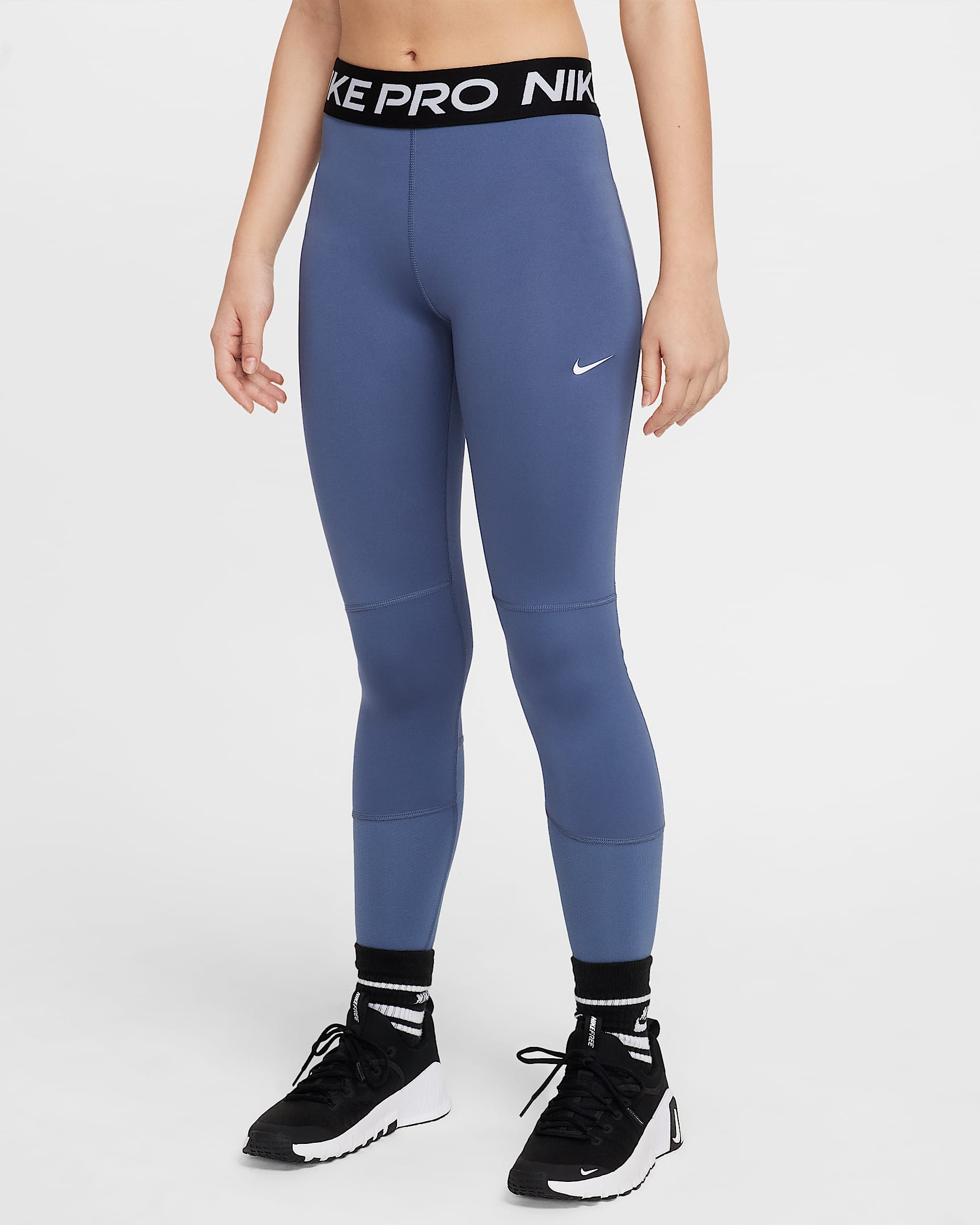 Nike Pro Dri-FIT Older Kids' (Girls') Leggings - Diffused Blue/Black/White