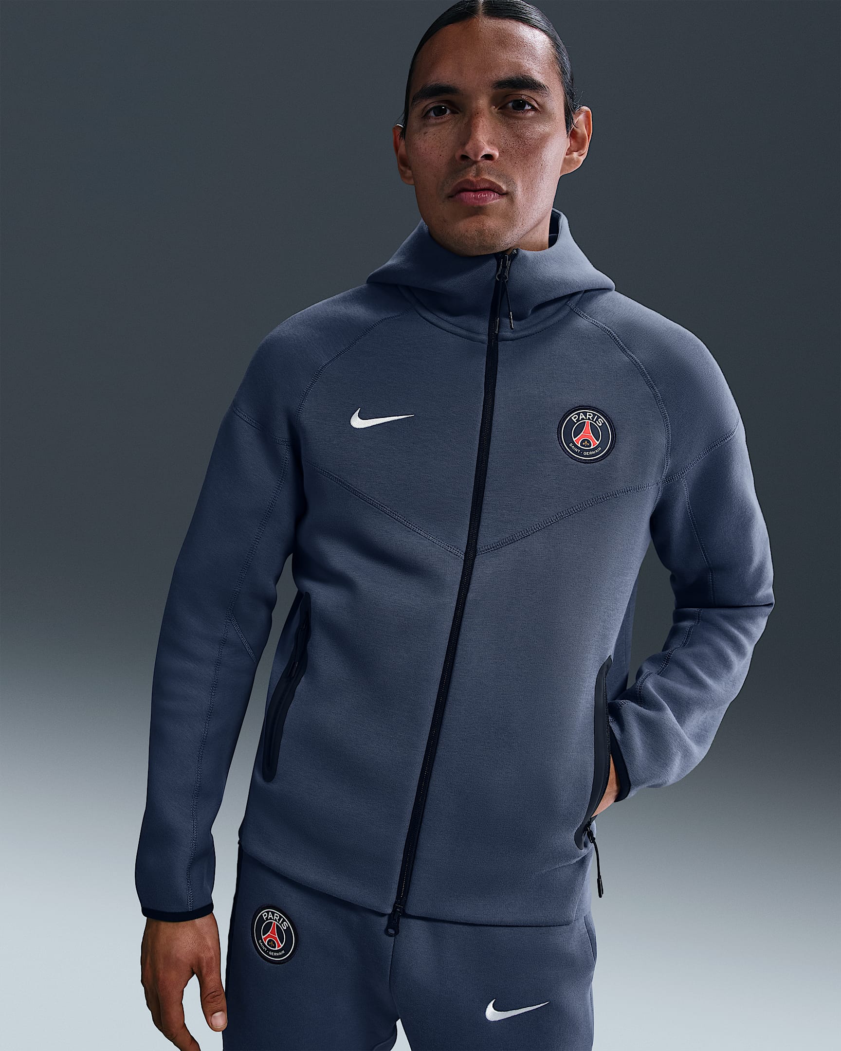 Paris Saint-Germain Tech Windrunner Men's Nike Soccer Fleece Full-Zip Hoodie - Diffused Blue/White