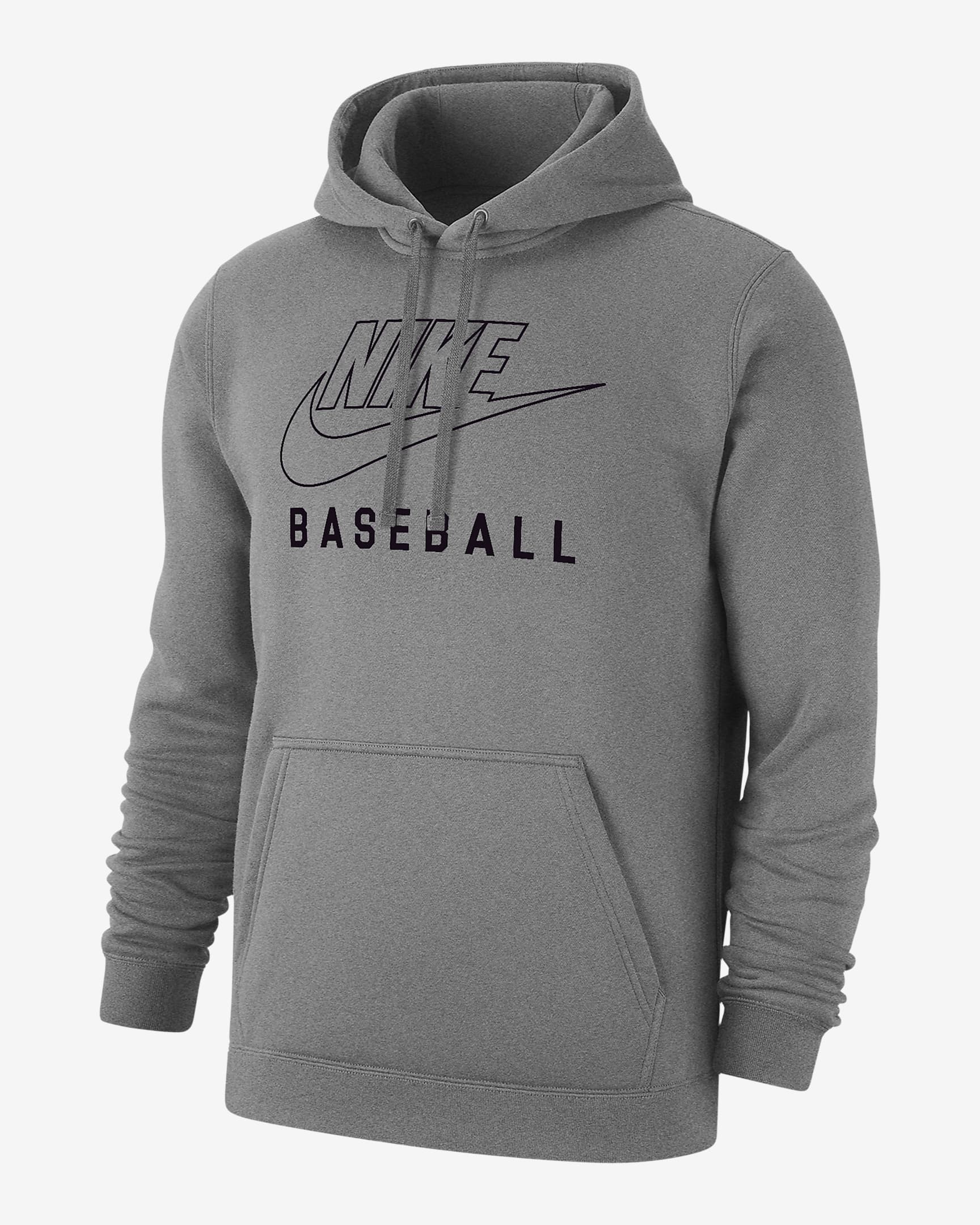 Nike Swoosh Club Fleece Men's Baseball Pullover Hoodie - Dark Grey Heather