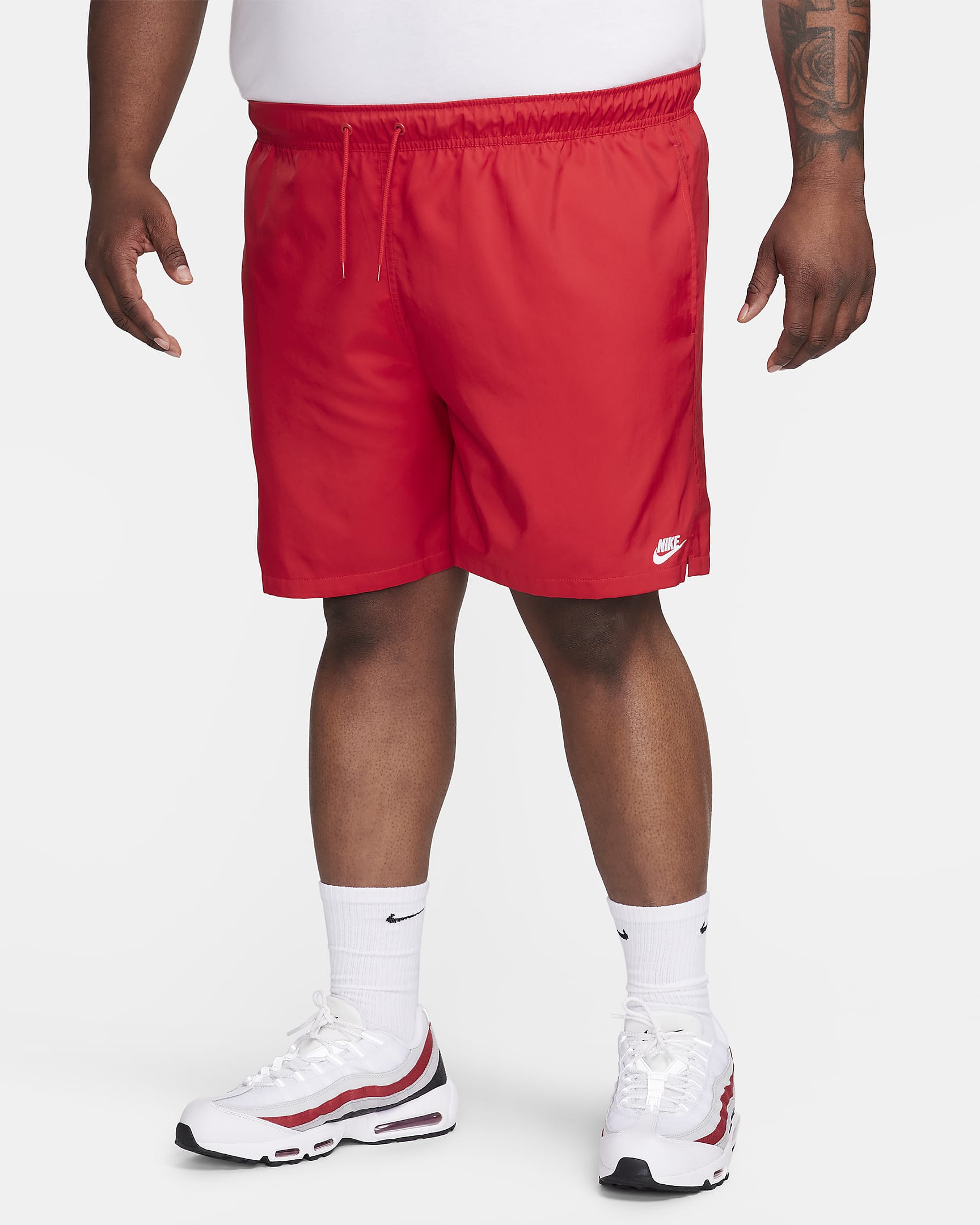 Vævede Nike Club-flow-shorts til mænd - University Red/hvid