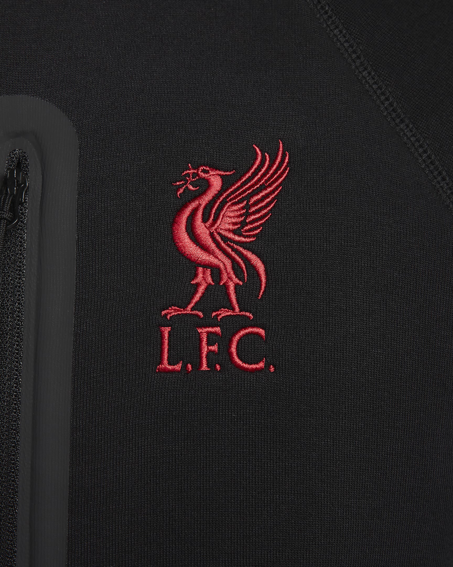 Liverpool F.C. Tech Fleece Men's Nike Football Jacket - Black/Black/Gym Red