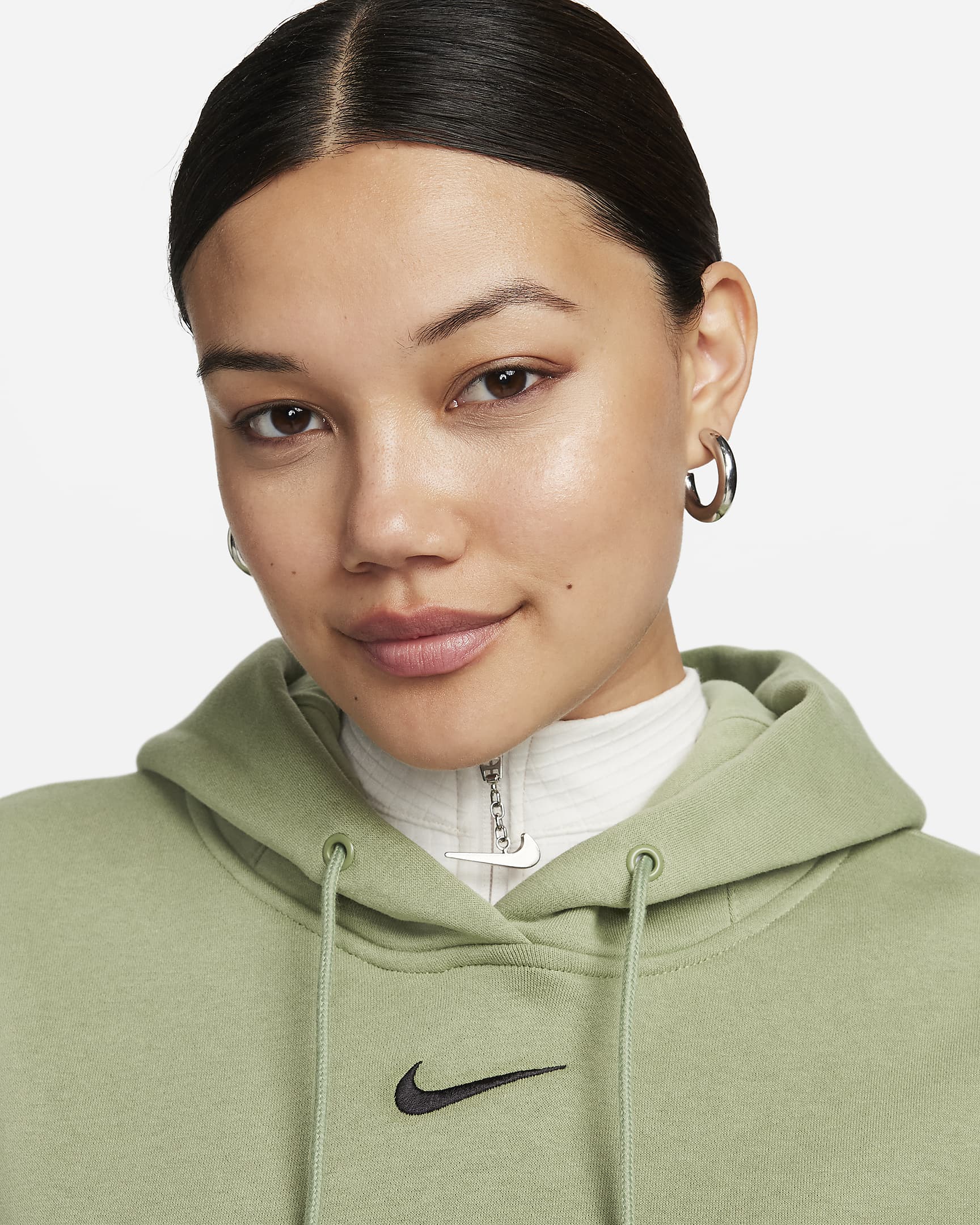 Sudadera con gorro sin cierre de tejido Fleece over-oversized para mujer Nike Sportswear Phoenix - Verde aceite/Negro