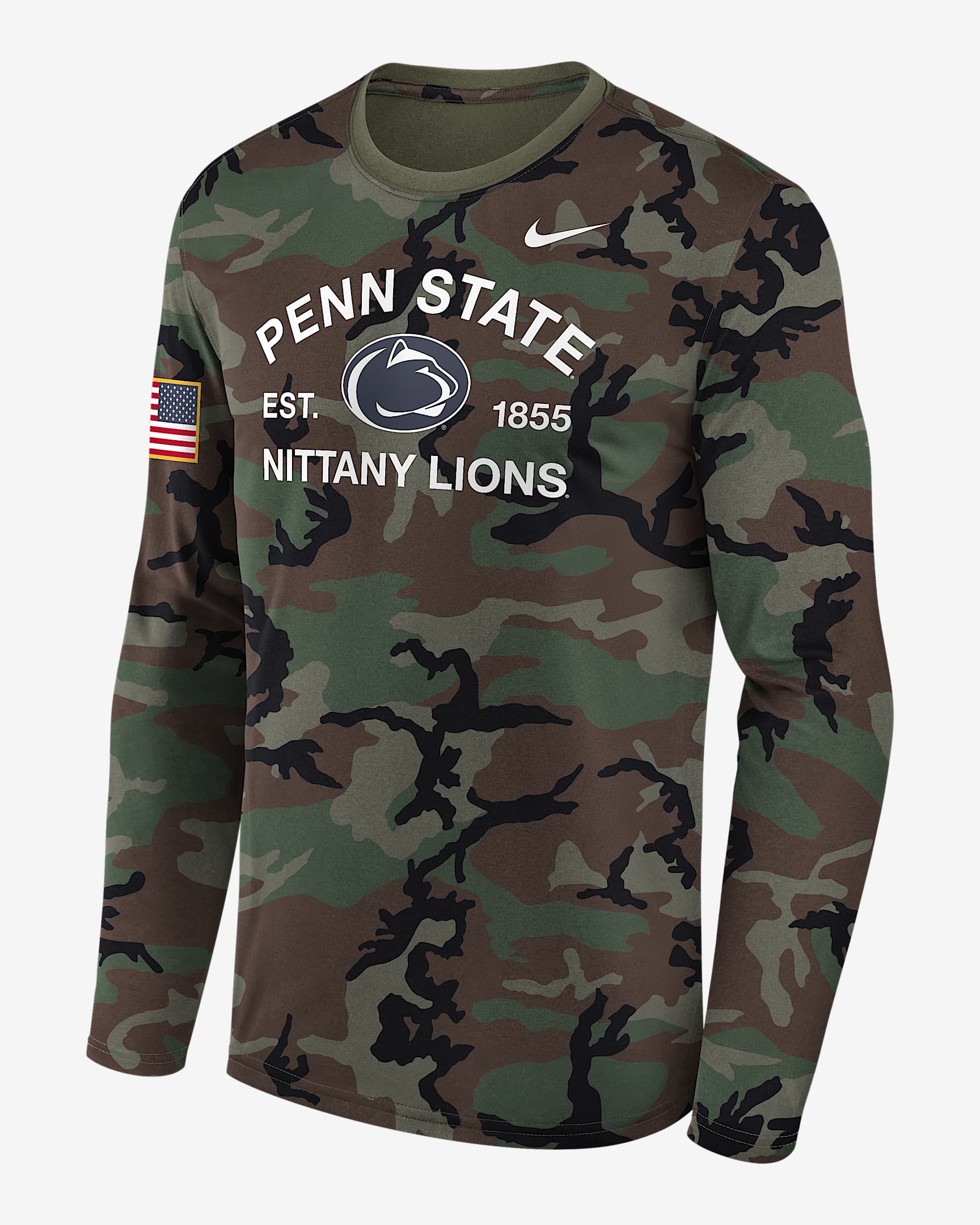 Playera de manga larga universitaria Nike Dri-FIT para hombre Penn State 2025 Military Appreciation Legend - Oliva