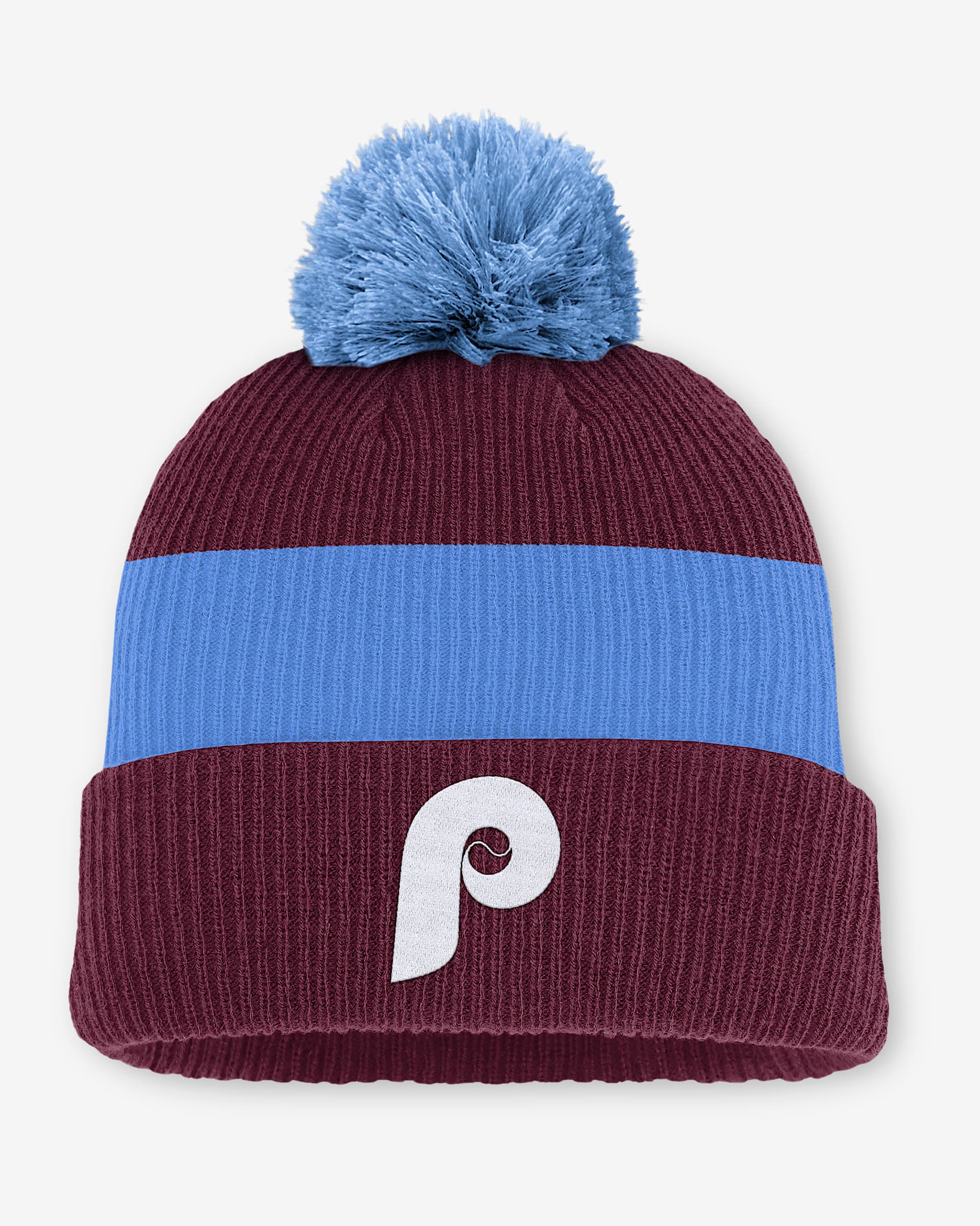 Gorro con dobladillo y pompón Nike de la MLB para hombre Philadelphia Phillies Cooperstown Peak - Castaña
