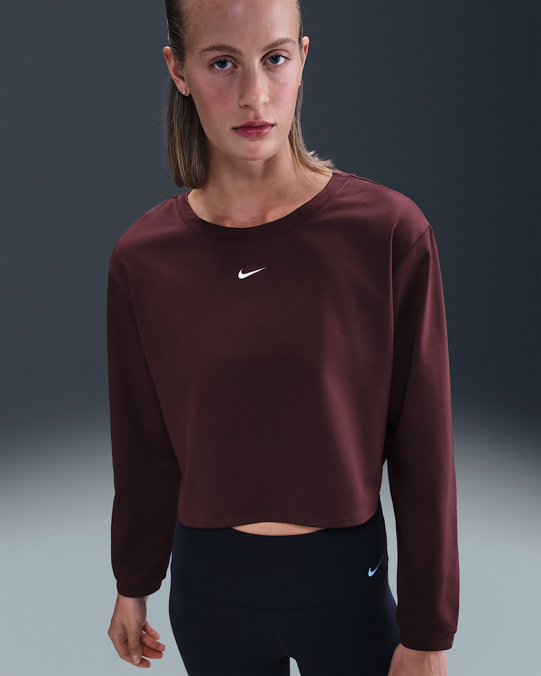 Nike One Women's Dri-FIT Mid Layer - Burgundy Crush/White