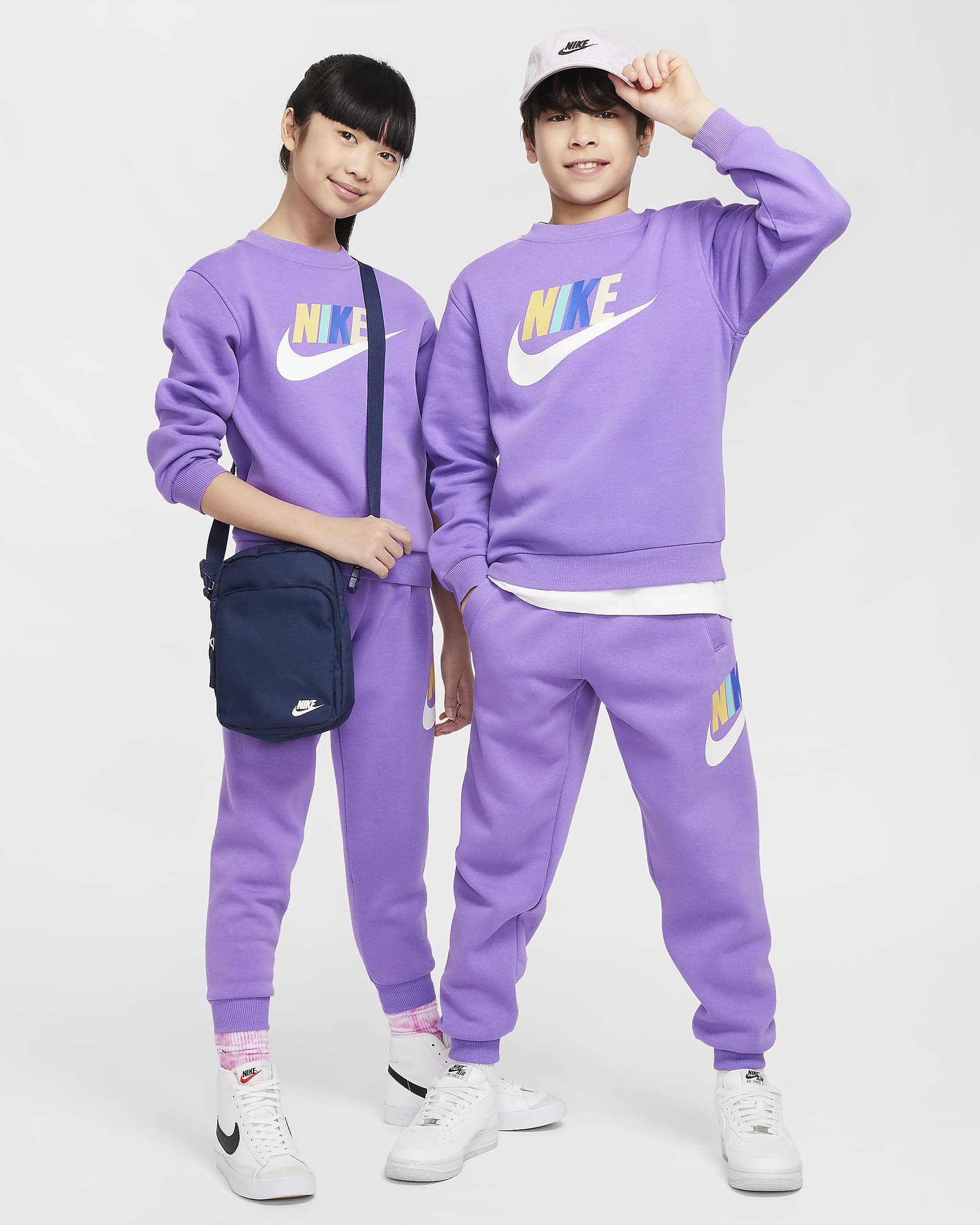 Nike Sportswear Club Fleece Big Kids' Sweatshirt - Black Raspberry/White