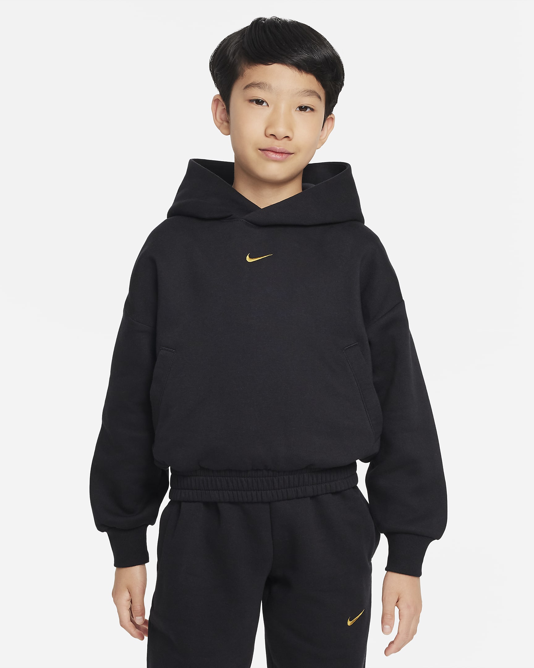 Nike Culture of Basketball Big Kids' Oversized Pullover Basketball Hoodie - Black/Bronzine