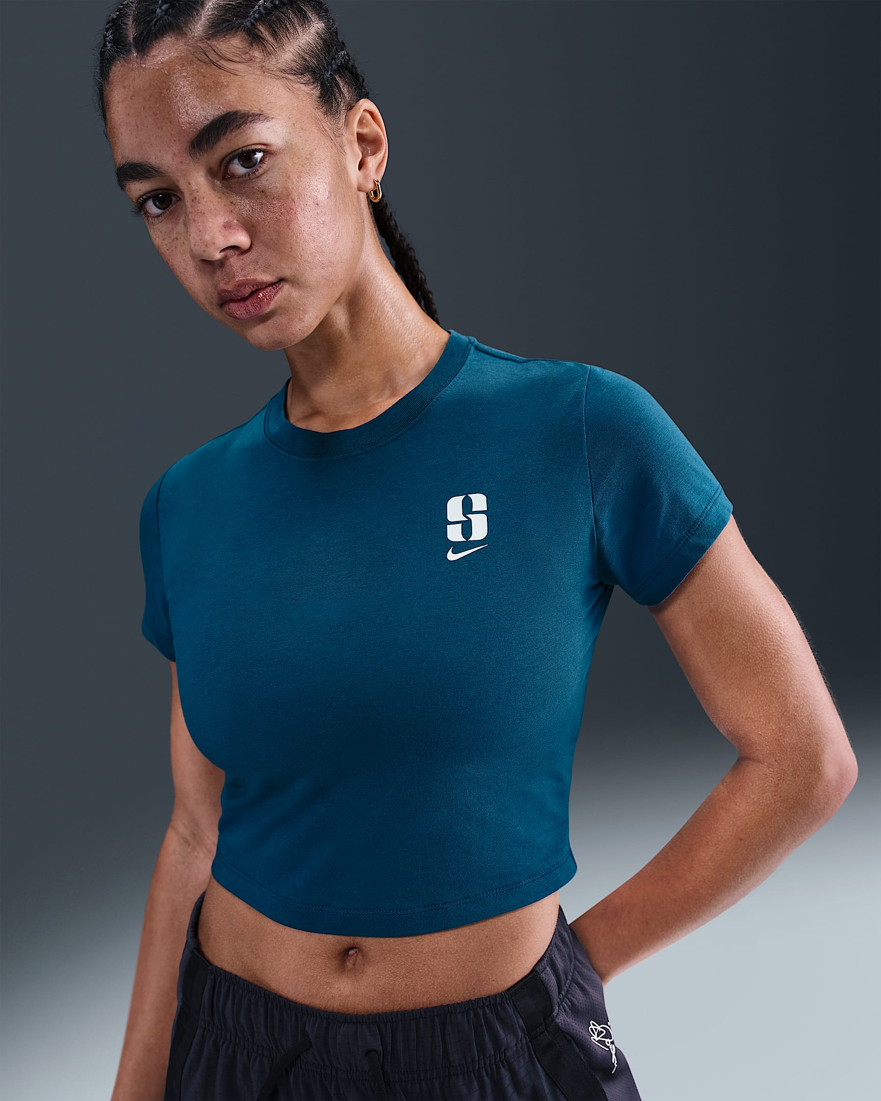 Sabrina Women's Short-Sleeve Cropped T-Shirt - Blue Force