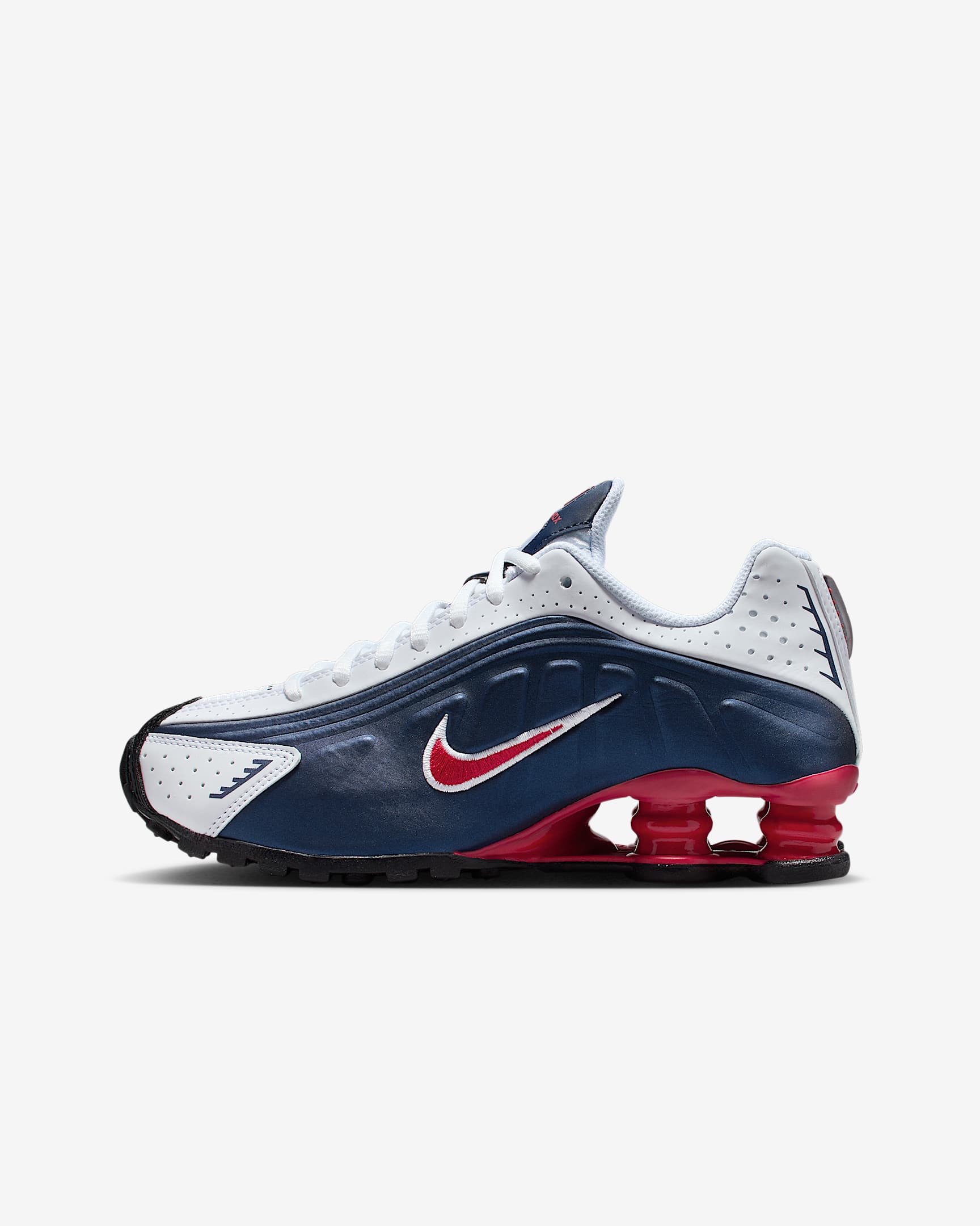 Nike Shox R4 Big Kids' Shoes - Midnight Navy/White/Metallic Silver/Gym Red