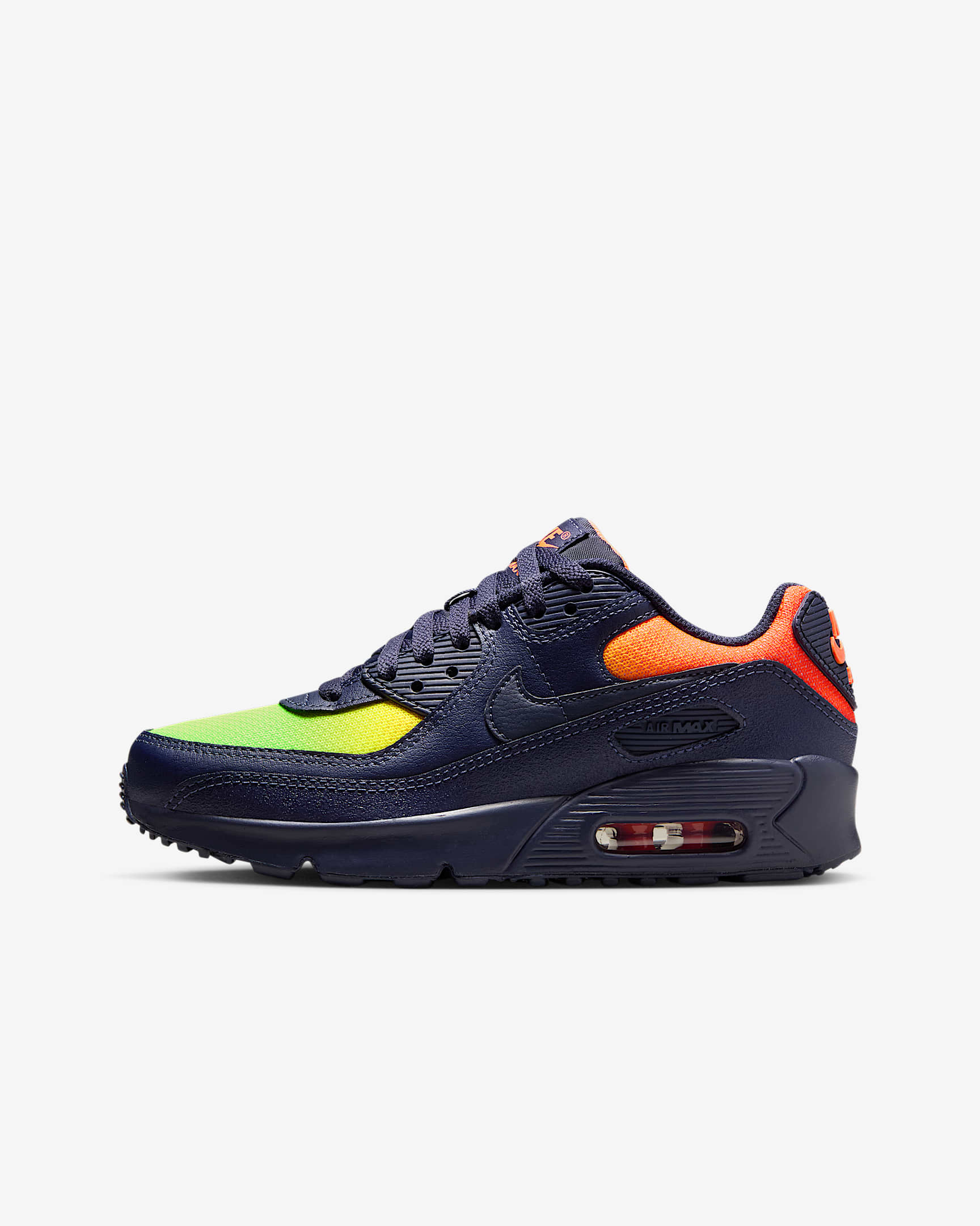 Nike Air Max 90 LTR Big Kids’ Shoes - Lemon Venom/Hyper Crimson/Laser Orange/Blackened Blue