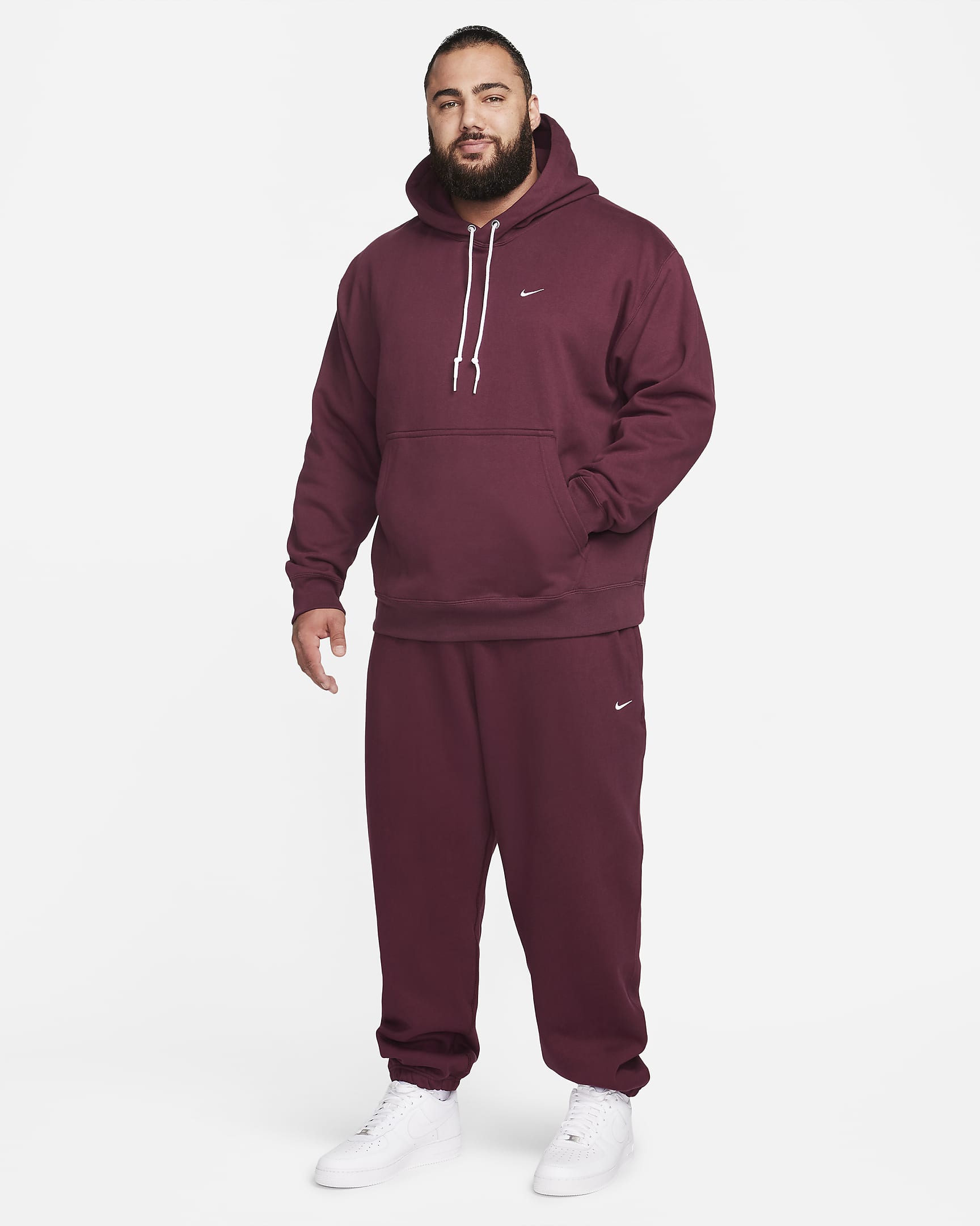 Nike Solo Swoosh Men's Fleece Pullover Hoodie - Night Maroon/White