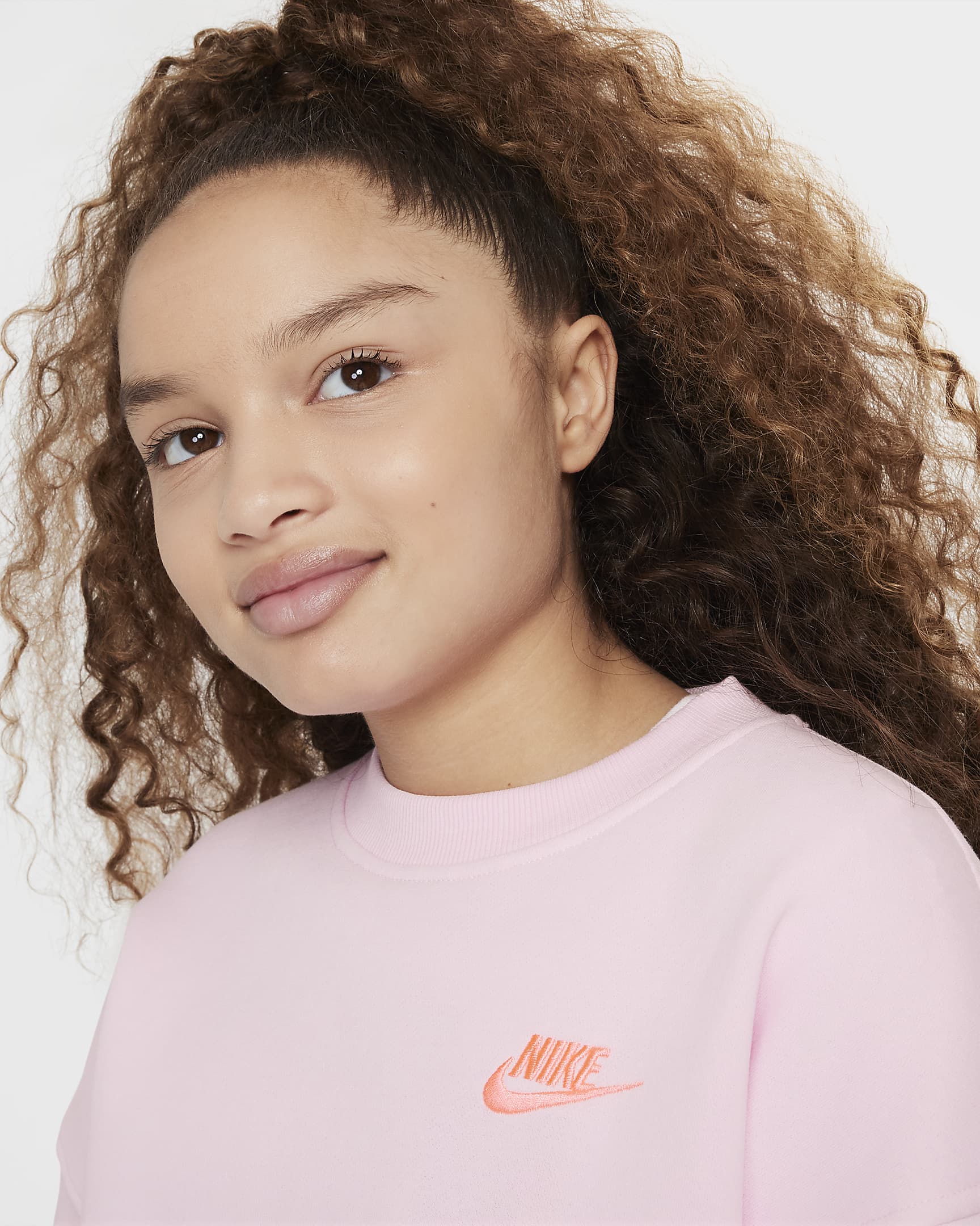 Nike Sportswear Club Fleece Older Kids' Oversized Sweatshirt - Pink Foam/Sunset Pulse