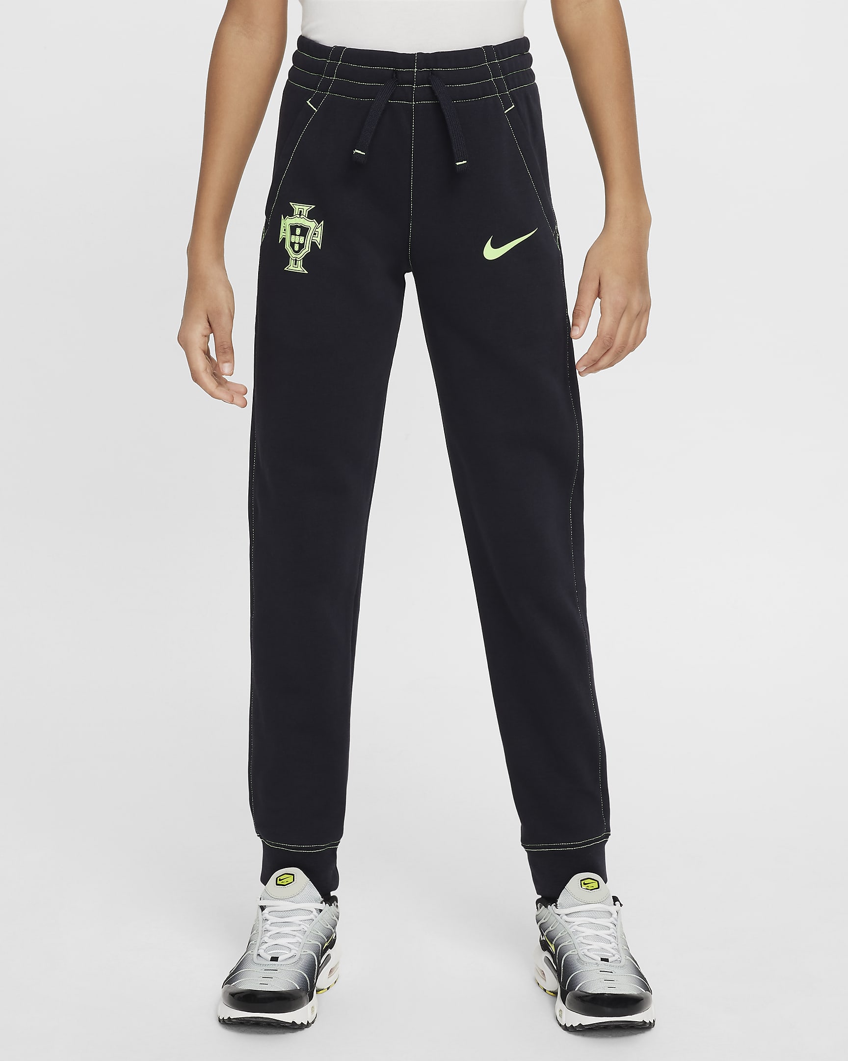 Portugal Older Kids' (Boys') French Terry Joggers - Pitch Blue/Lime Blast