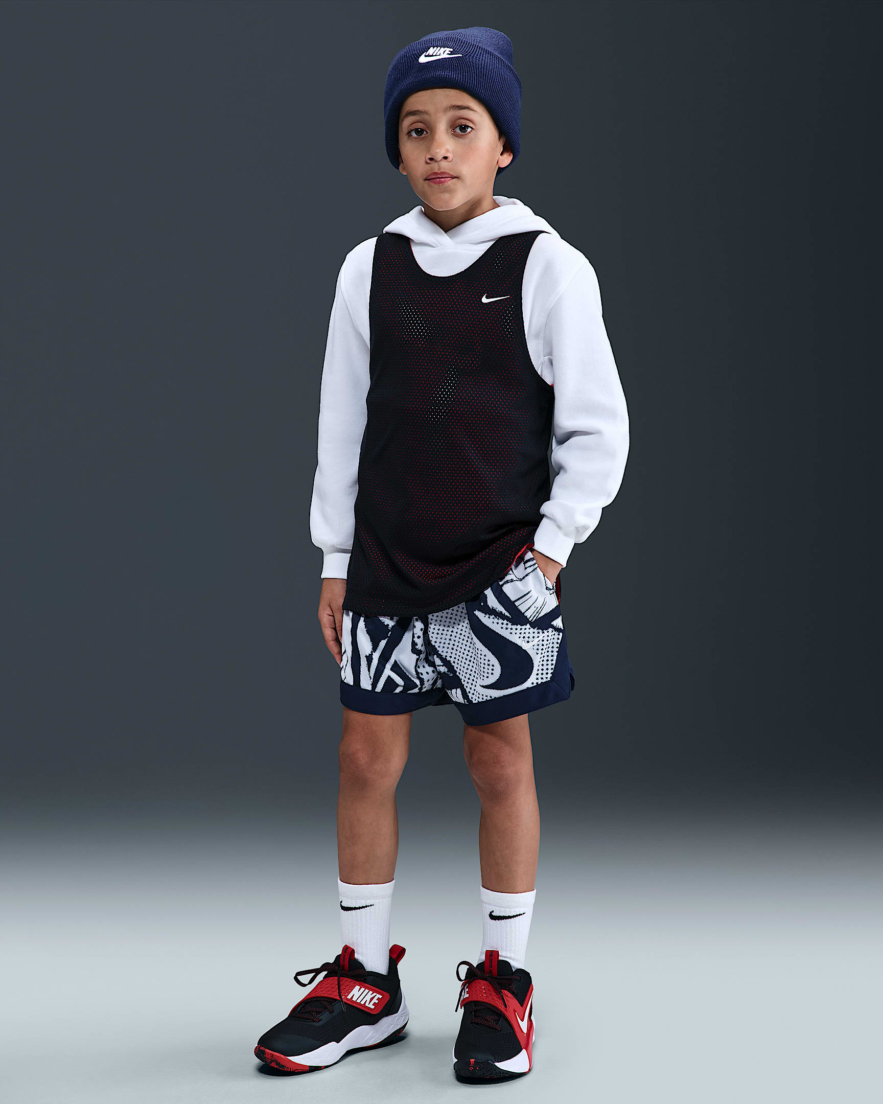 Nike Court Big Kids' Dri-FIT Basketball Shorts - Midnight Navy/White