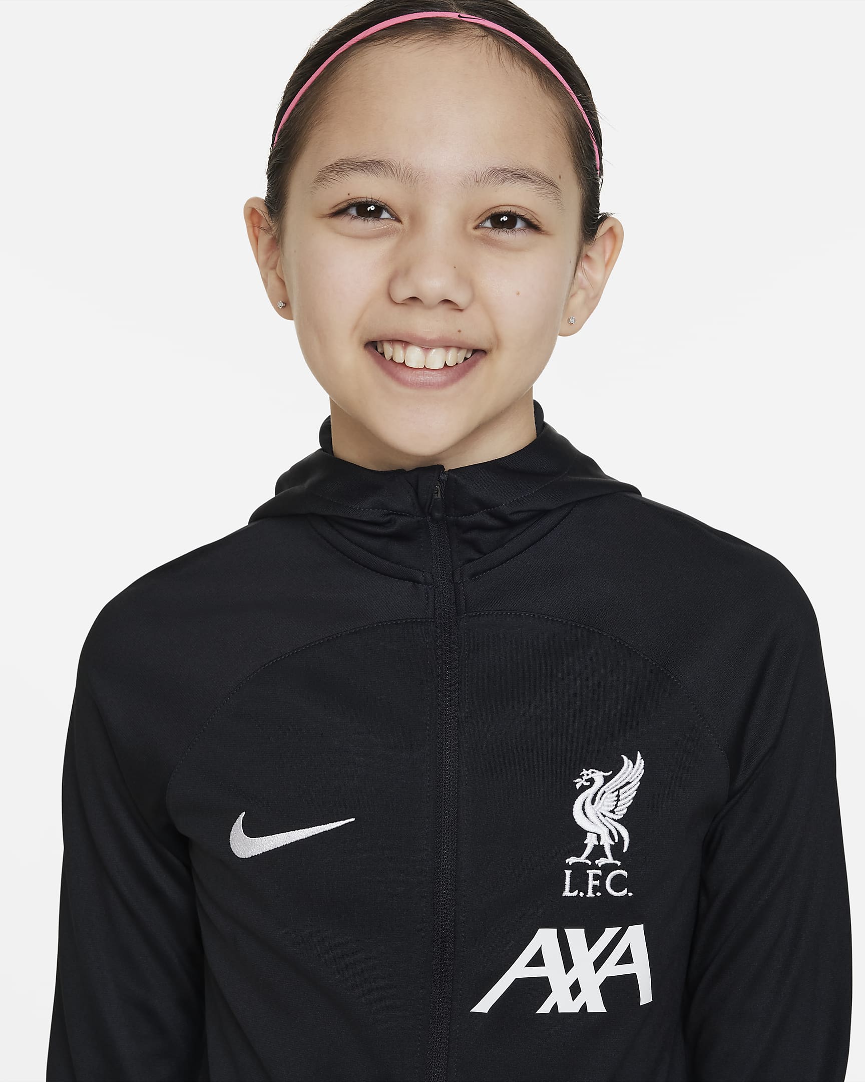 Liverpool F.C. Strike Older Kids' Nike Dri-FIT Hooded Football Tracksuit - Black/Black/White/White