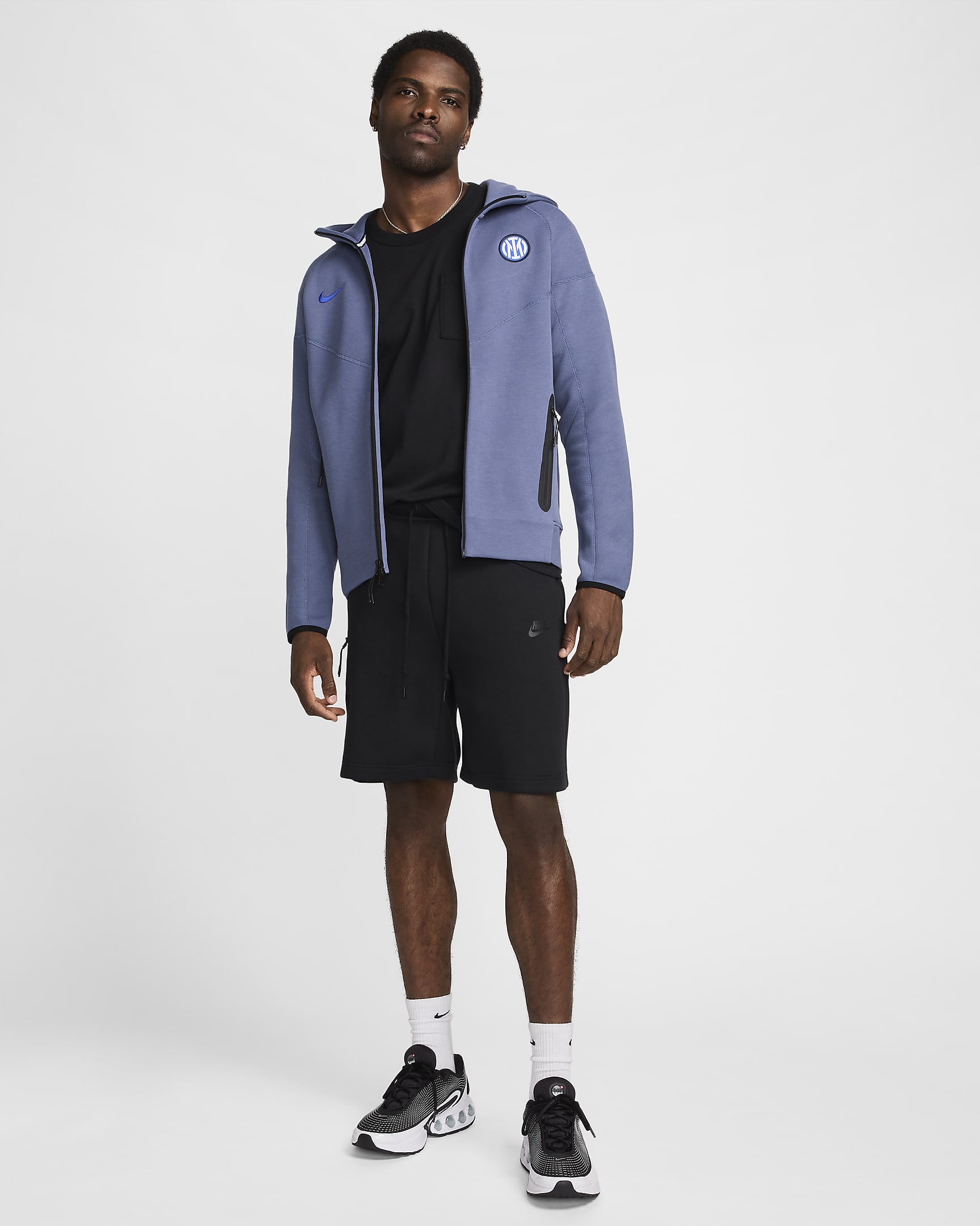 Felpa Nike Football con cappuccio e zip a tutta lunghezza Inter Tech Fleece Windrunner – Uomo - Diffused Blue/Nero/Lyon Blue