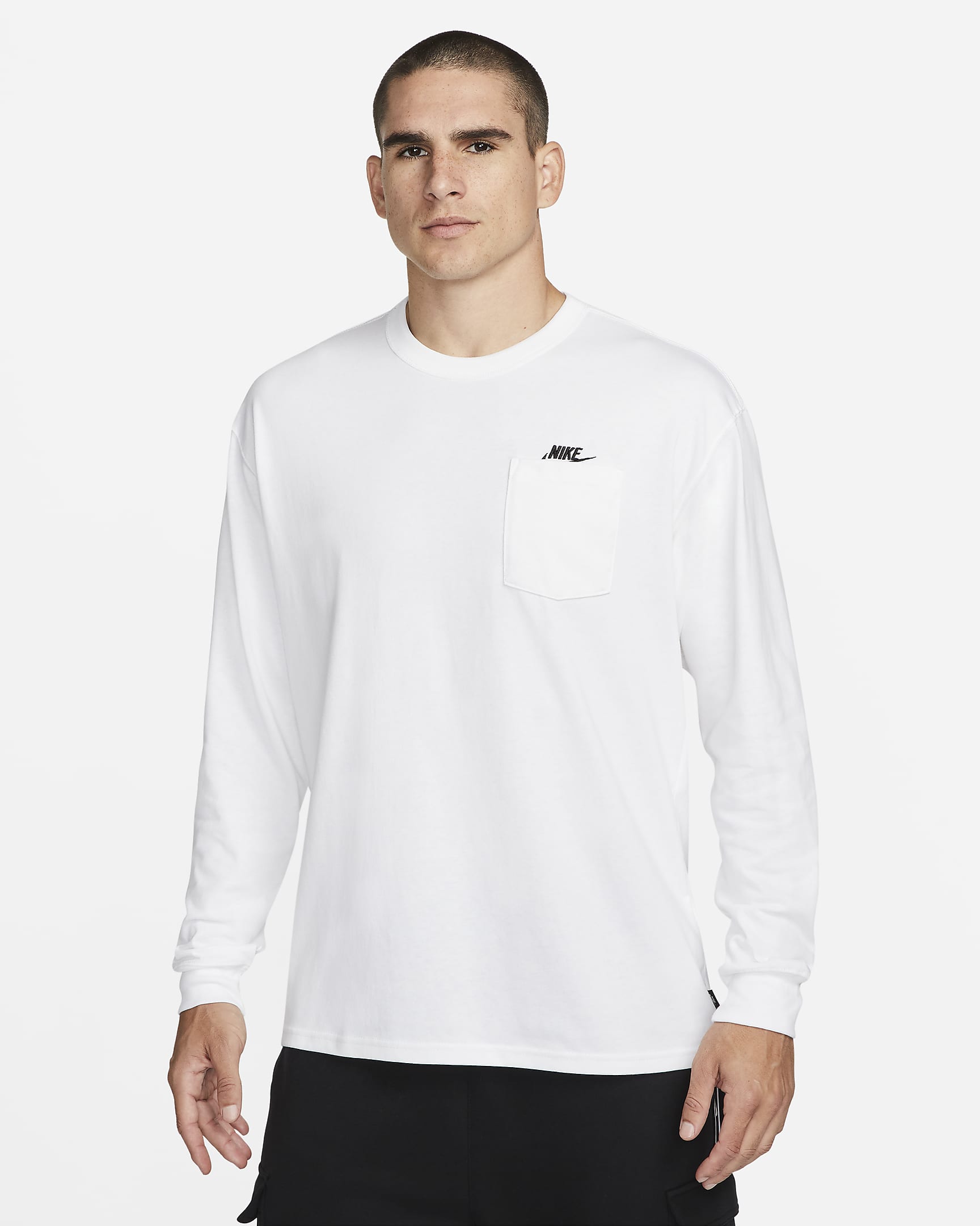 Nike Sportswear Premium Essentials Men's Long-Sleeve Pocket T-Shirt - White/Black